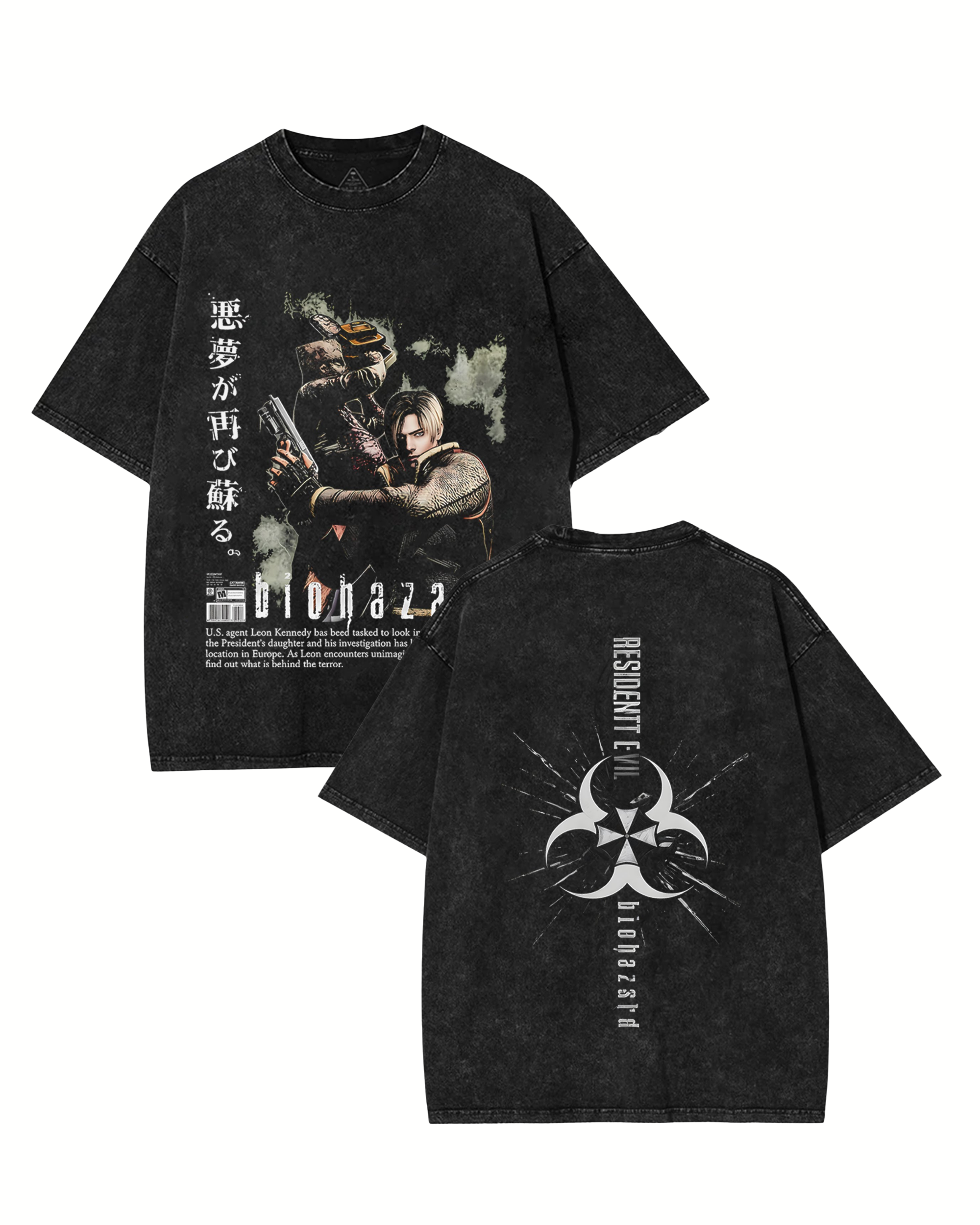 Resident Evil Biohazard Wash T-Shirt Vintage Graphic Gaming Streetwear Tee