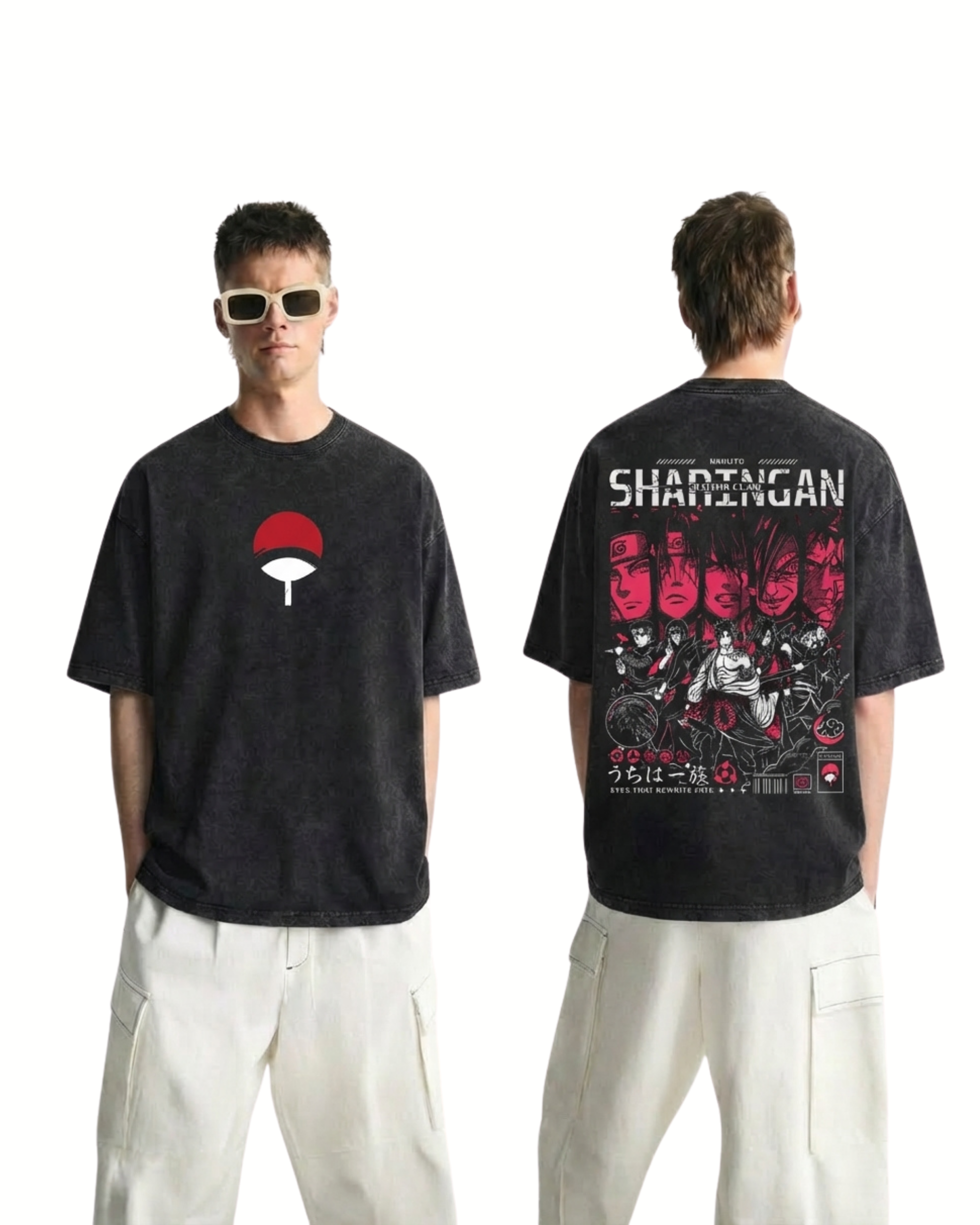 Retro Style Uchiha Clan Anime Naruto Washed Cotton Graphic Tee