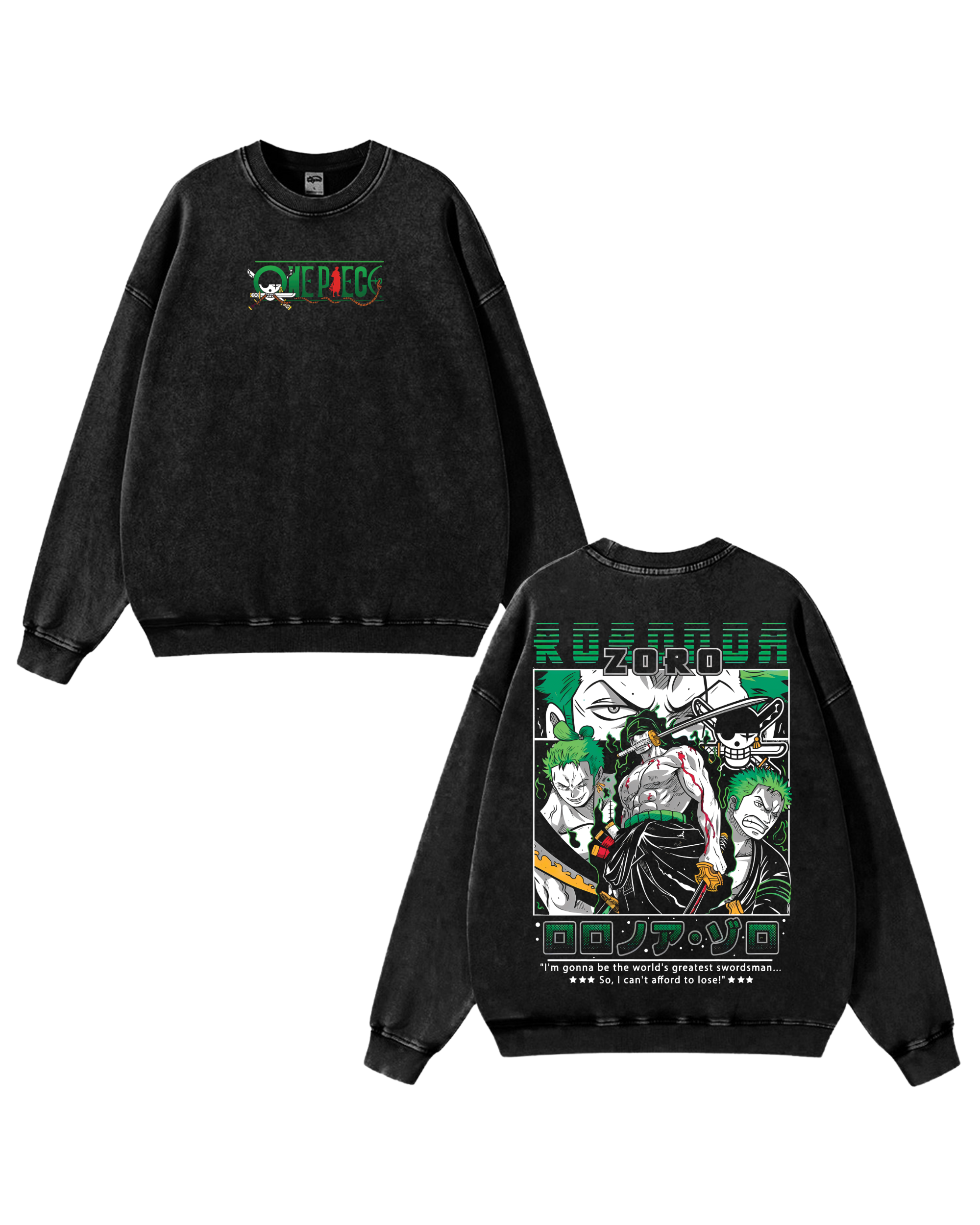 Retro Style Zoro Anime One Piece Washed Sweatshirt Cotton Graphic