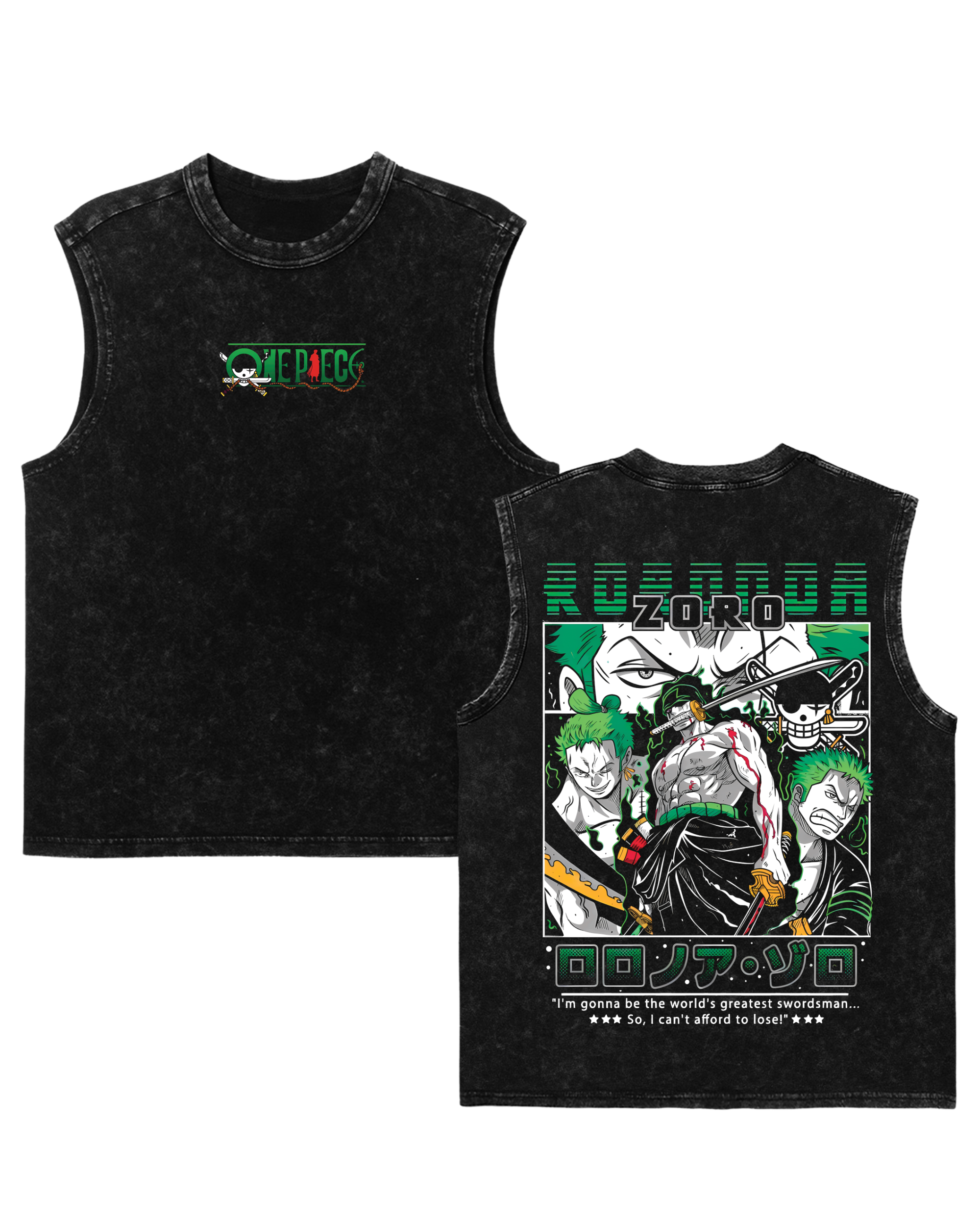 Zoro Anime One Piece Washed Tanktop Cotton Graphic