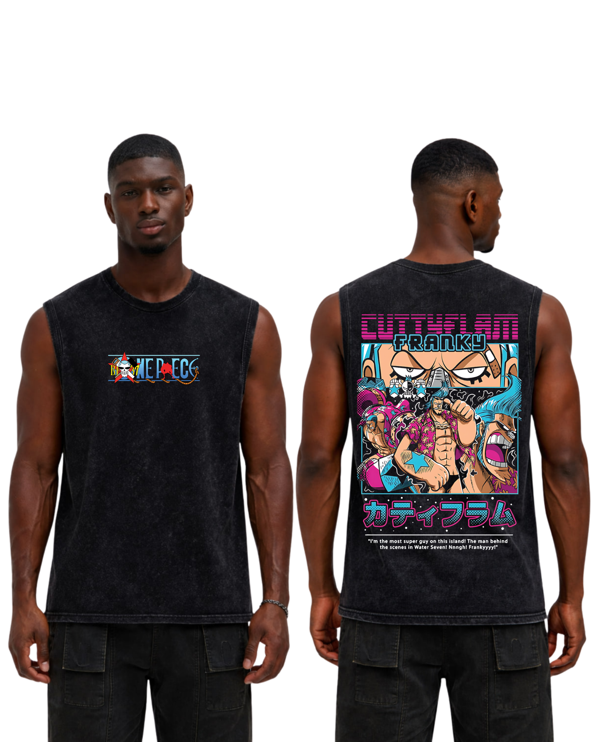 Franky Anime One Piece Washed Tanktop Cotton Graphic