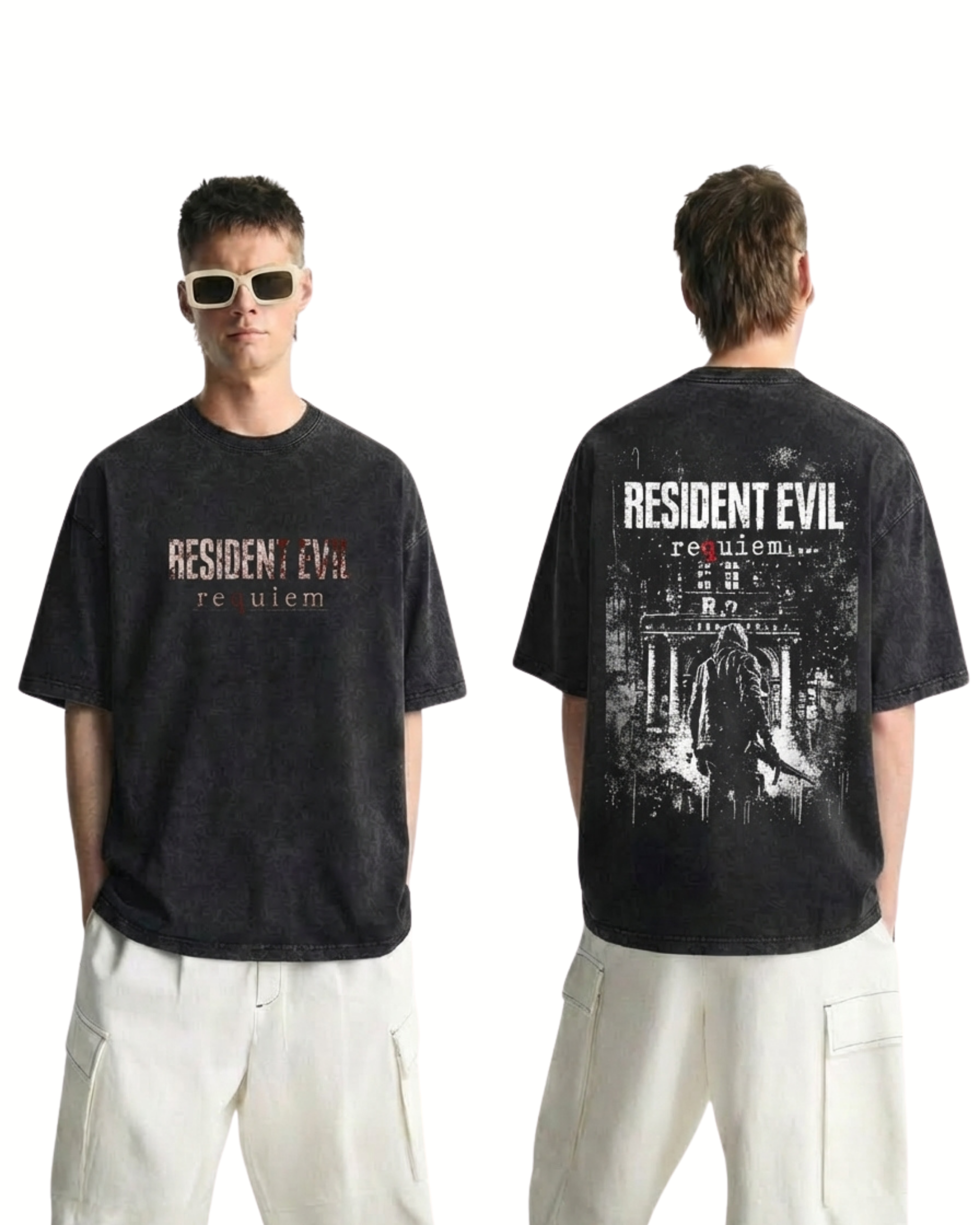 Resident Evil Requiem Wash T-Shirt Vintage Graphic Gaming Streetwear Tee
