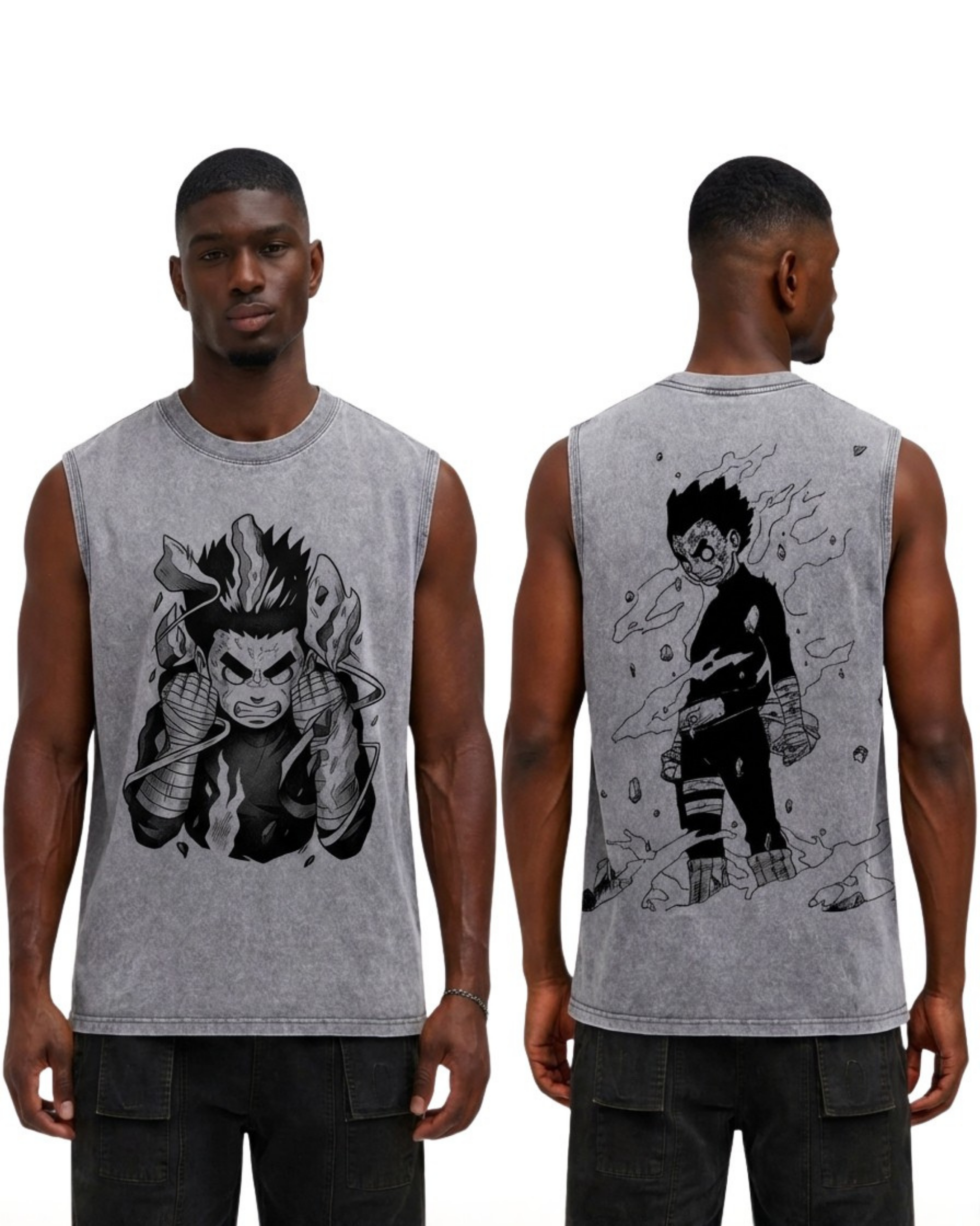 Rock Lee Anime Naruto Washed Tanktop Cotton Graphic Tee