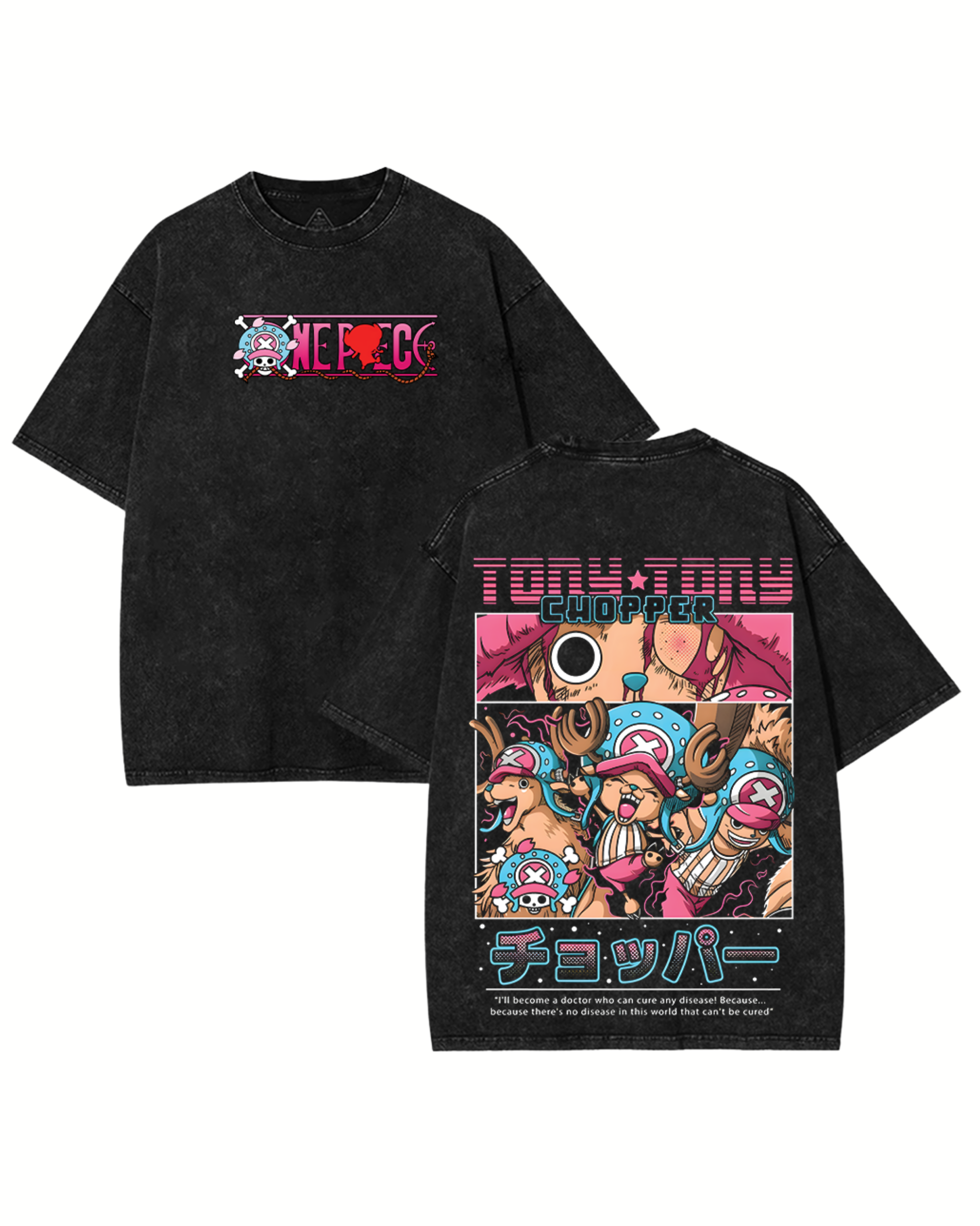 Retro Style Tony Tony Chopper Anime One Piece Washed Cotton Graphic Tee