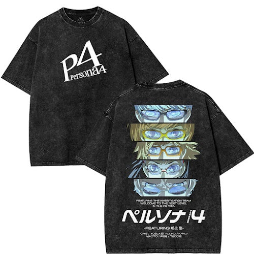 Persona 4 Oversized Acid Wash T-Shirt – Vintage Graphic Gaming Streetwear Tee
