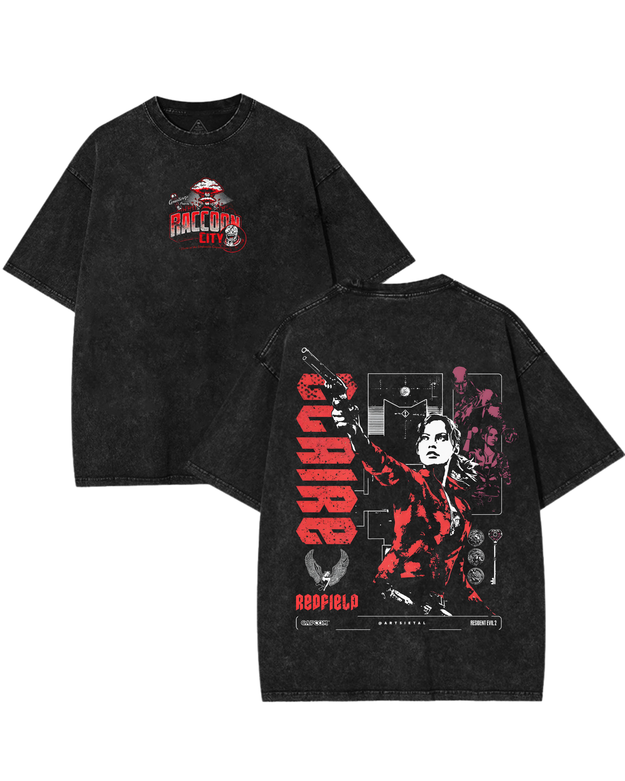 Resident Evil Claire Redfield Wash T-Shirt Vintage Graphic Gaming Streetwear