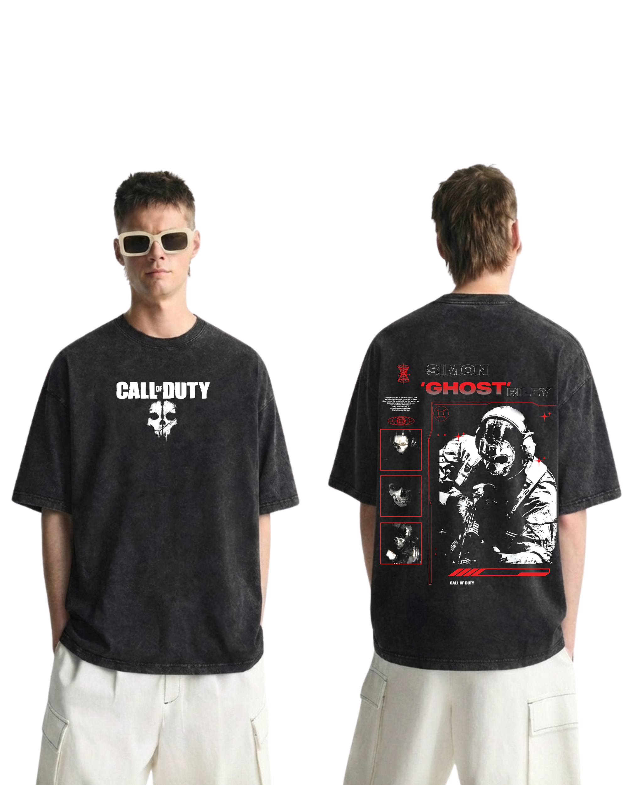 Simon Ghost Riley Call of Duty Wash T-Shirt Graphic Game Streetwear v1