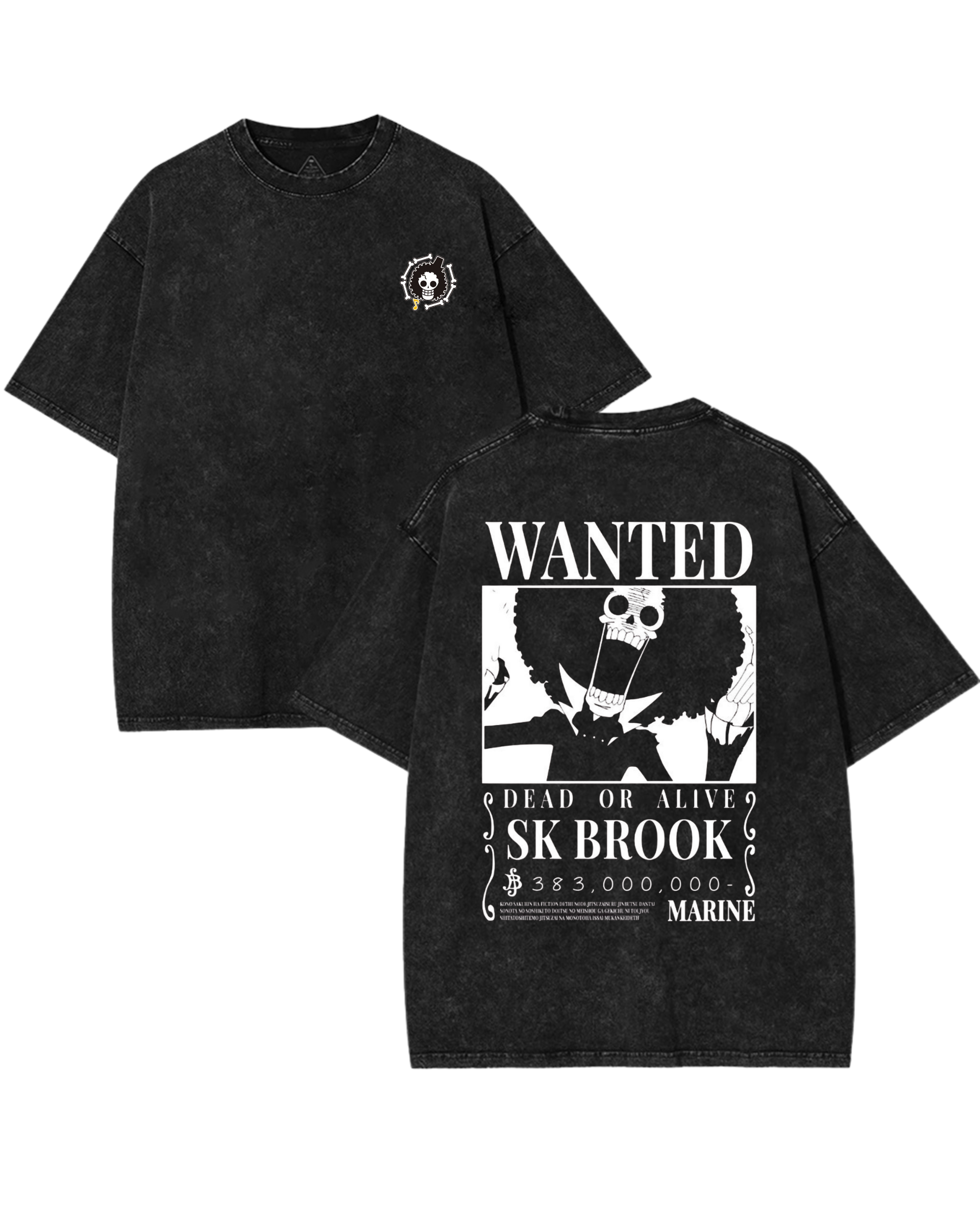 Brook Wanted Poster Anime One Piece Washed T-Shirt Cotton Graphic