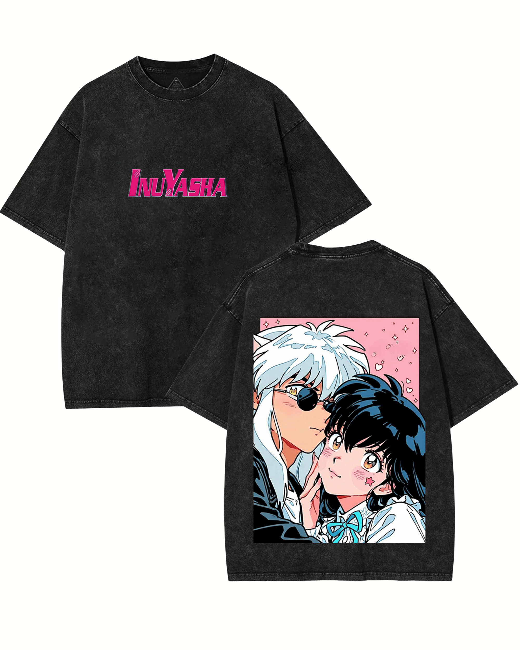 Retro Style Inuyasha & Kagome Anime Washed Cotton Graphic Tee