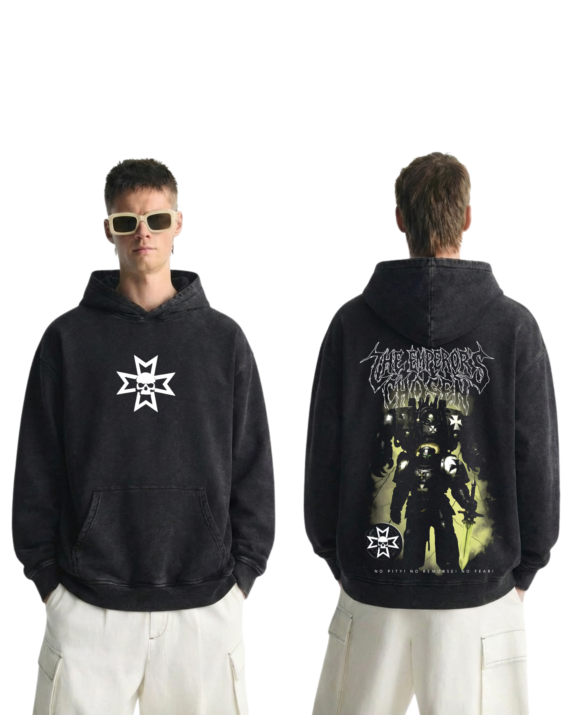 WARHAMMER 40K The Emperors Chosen Wash Hoodie Game Streetwear