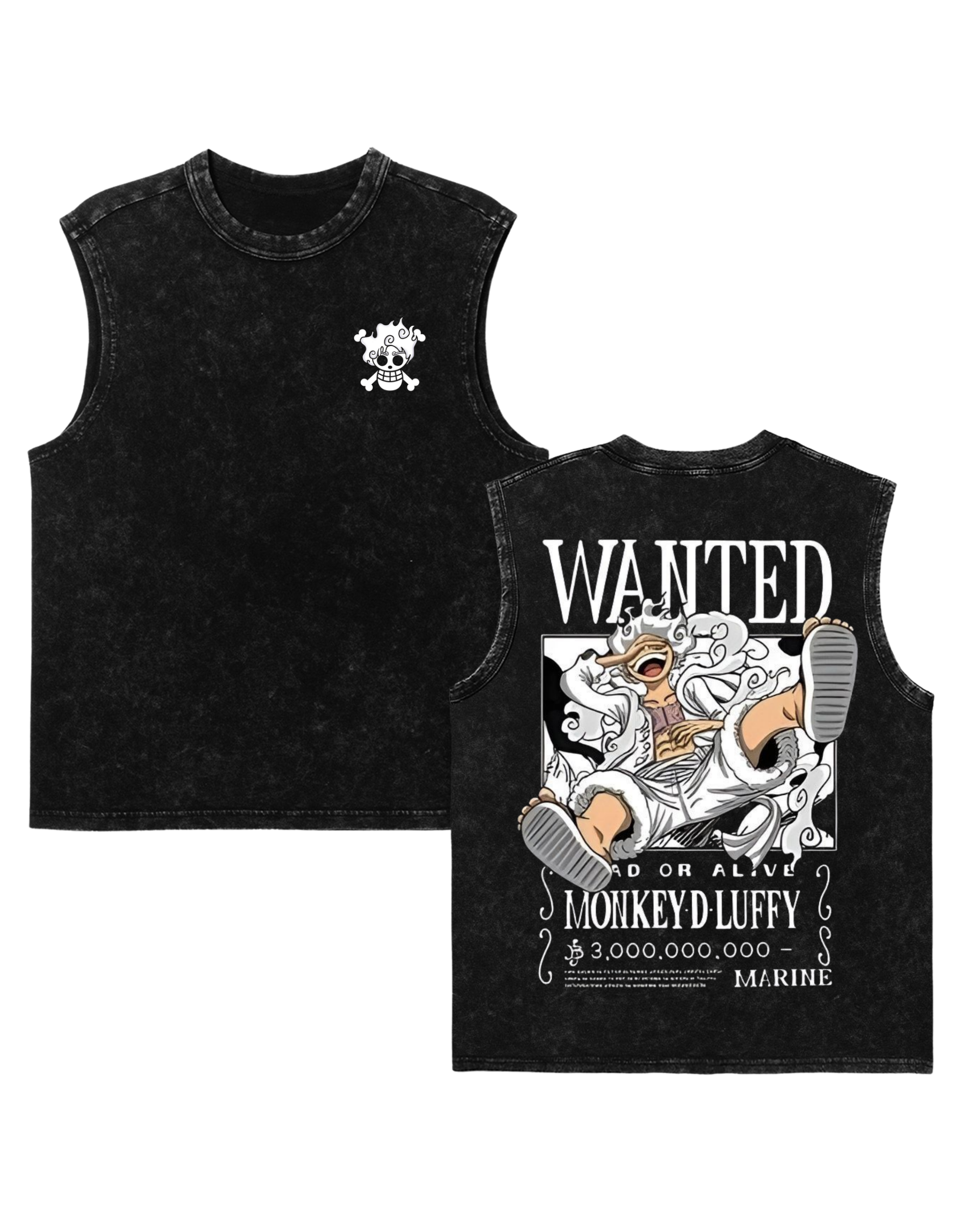 Luffy Wanted Poster Anime One Piece Washed Tanktop Cotton Graphic