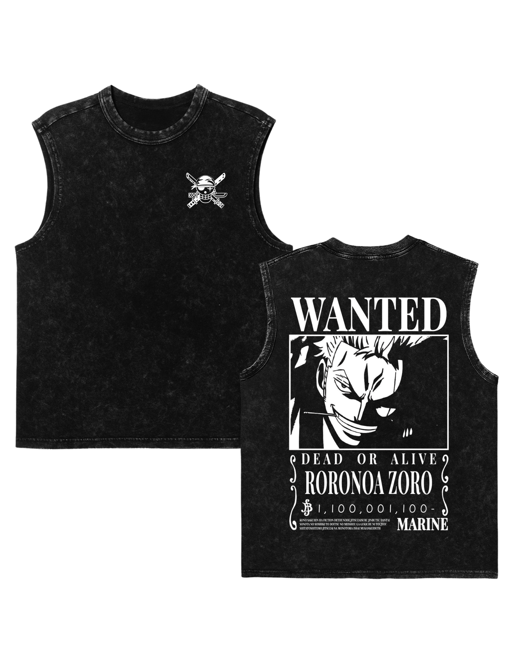 Zoro Wanted Poster Anime One Piece Washed Tanktop Cotton Graphic