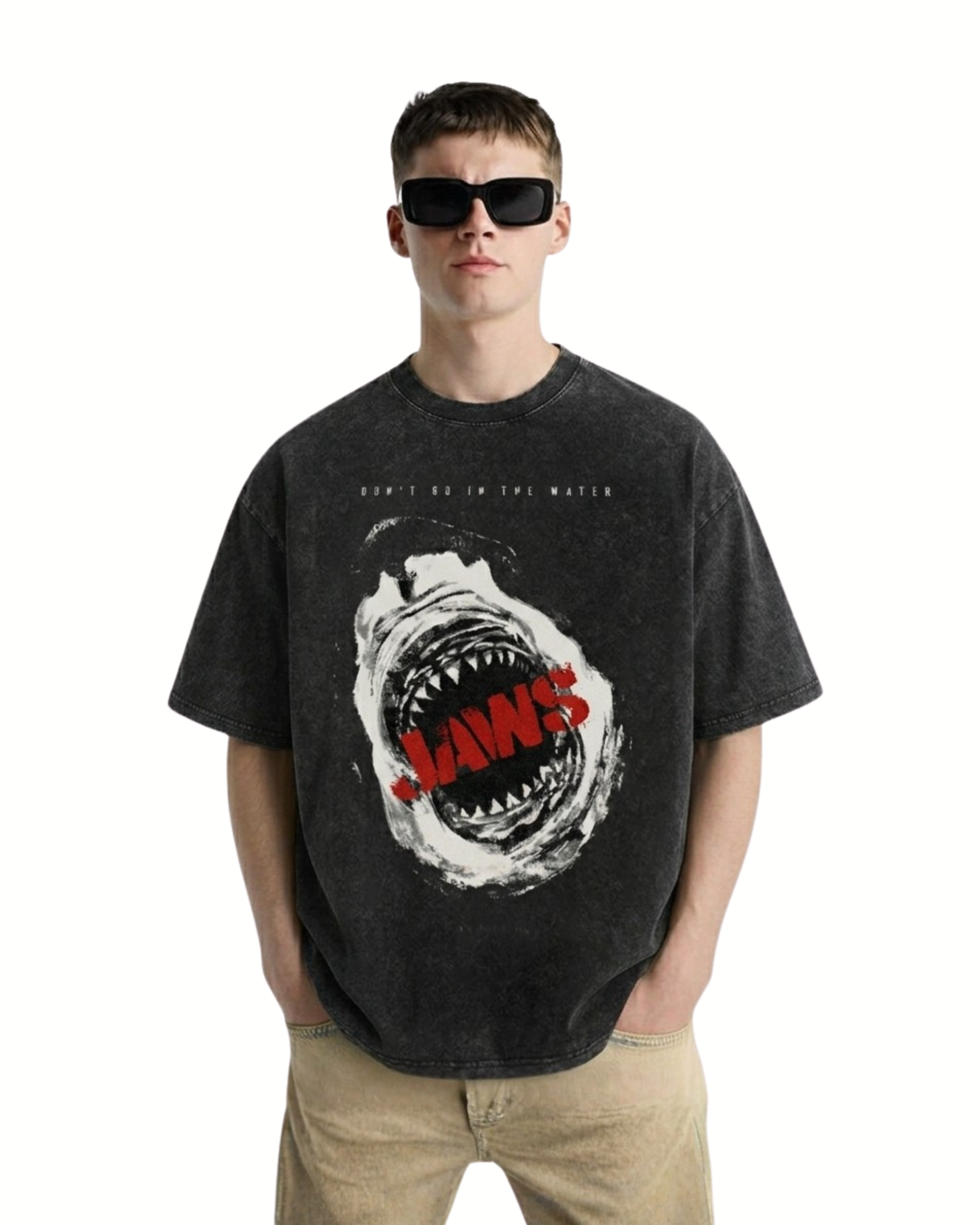 Vintage Horror JAWS Movie Retro Washed Cotton Graphic Tee Streetwear