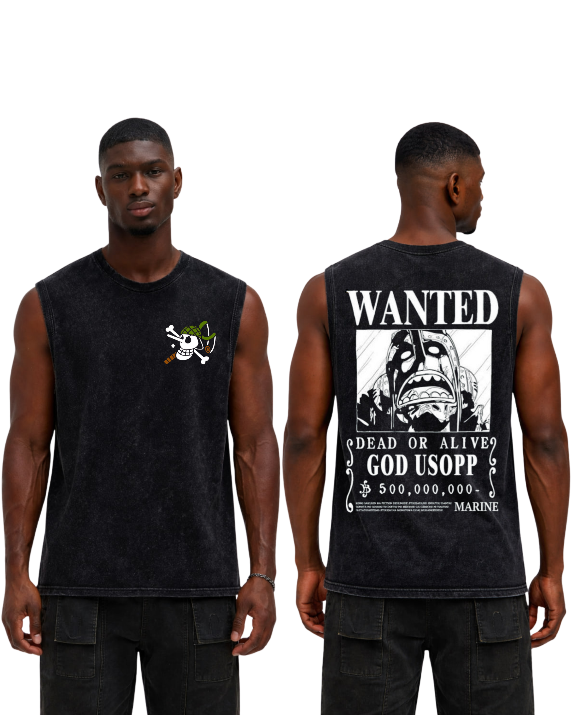 God Usopp Wanted Poster Anime One Piece Washed Tanktop Cotton Graphic
