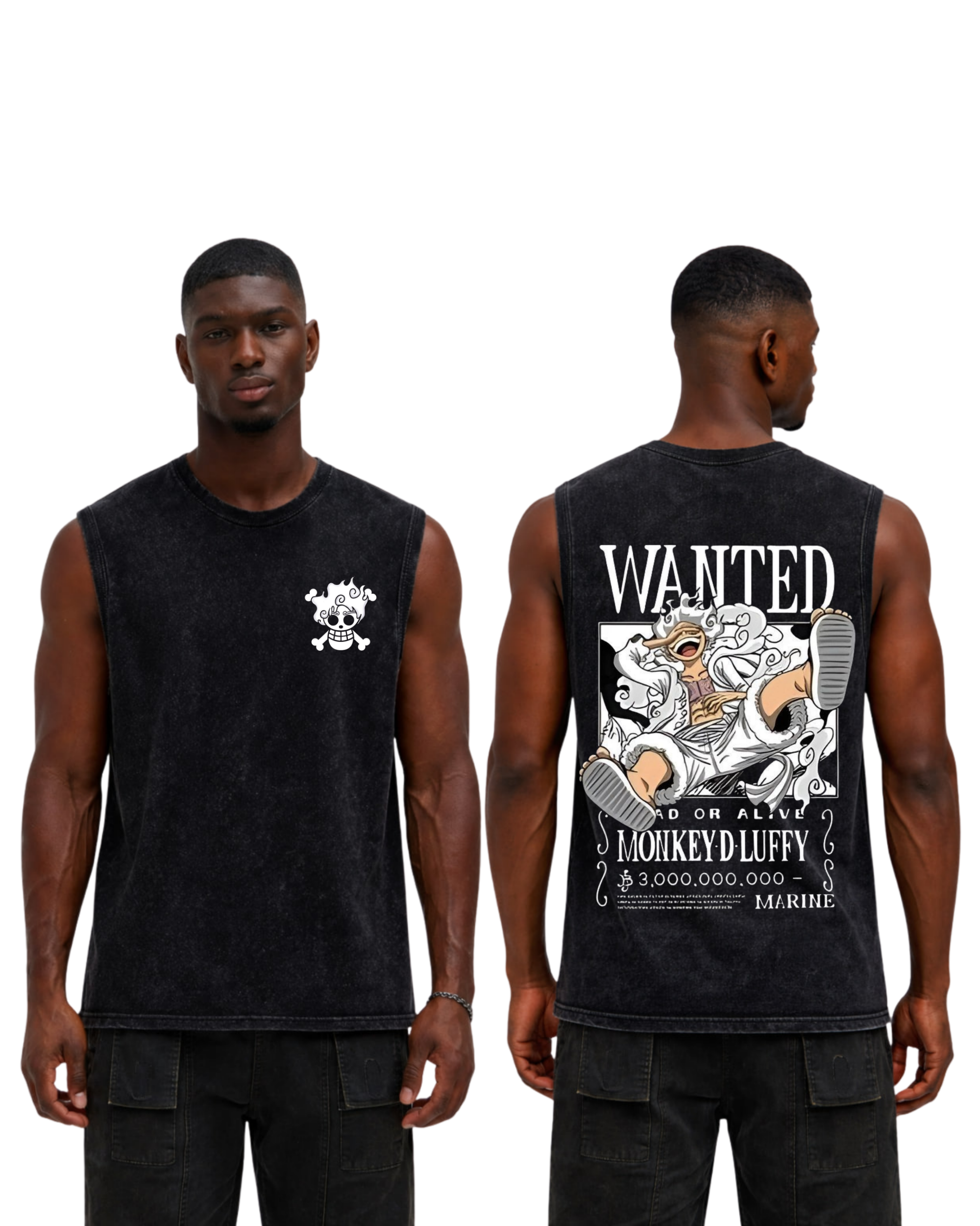 Luffy Wanted Poster Anime One Piece Washed Tanktop Cotton Graphic