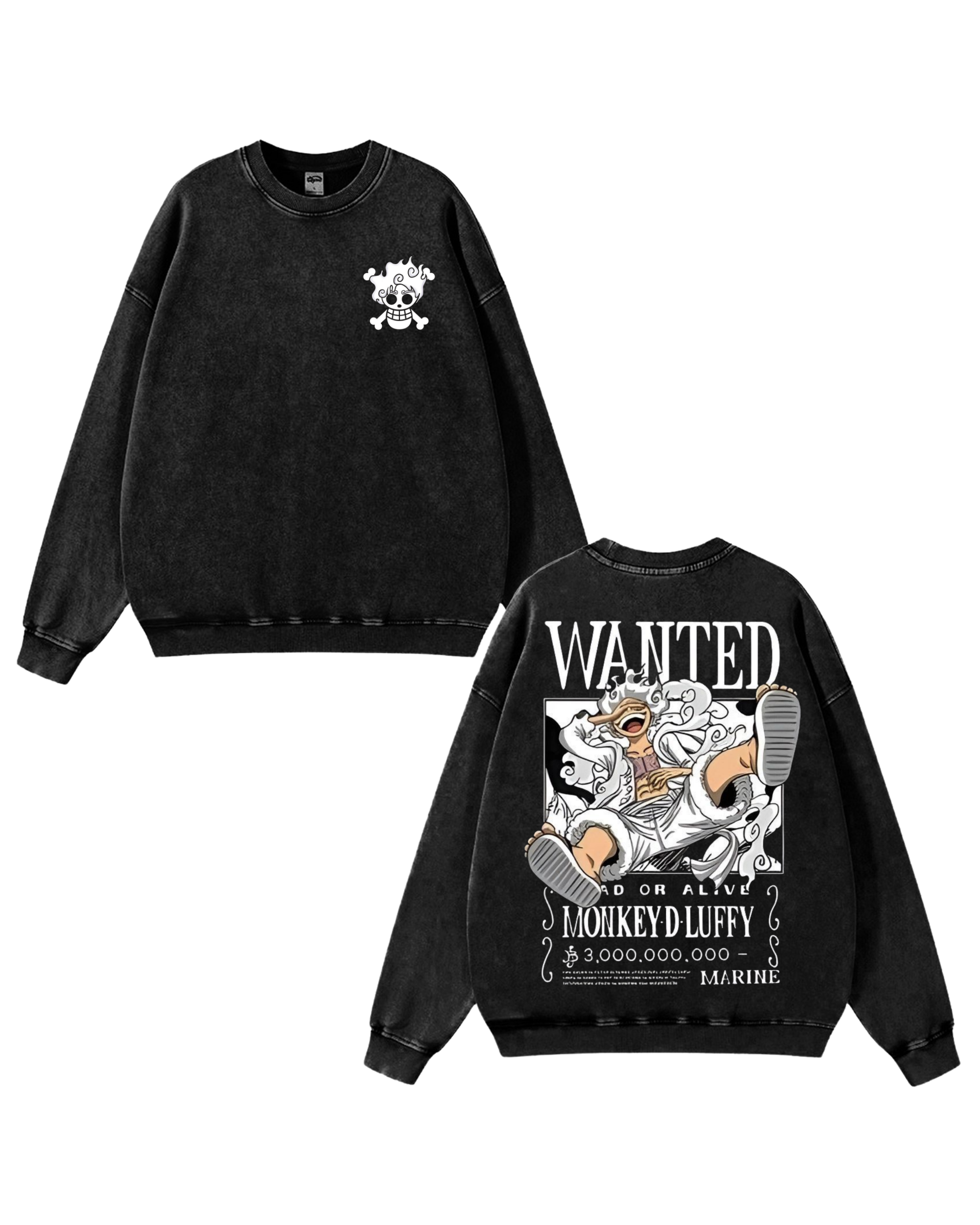 Luffy Wanted Poster Anime One Piece Washed Sweatshirt Cotton Graphic