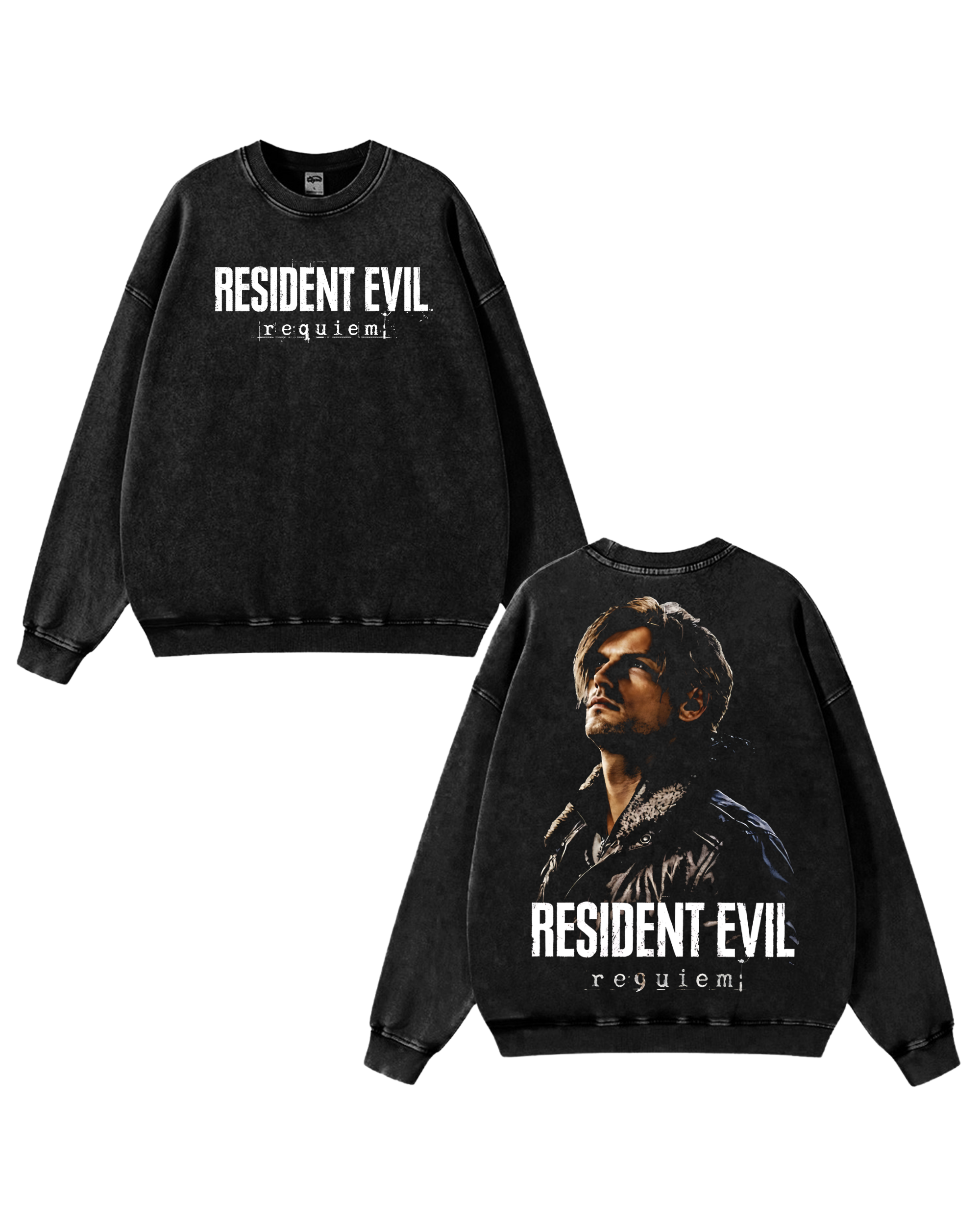 Resident Evil Requiem Leon Kennedy Wash Sweatshirt Graphic Gaming Streetwear