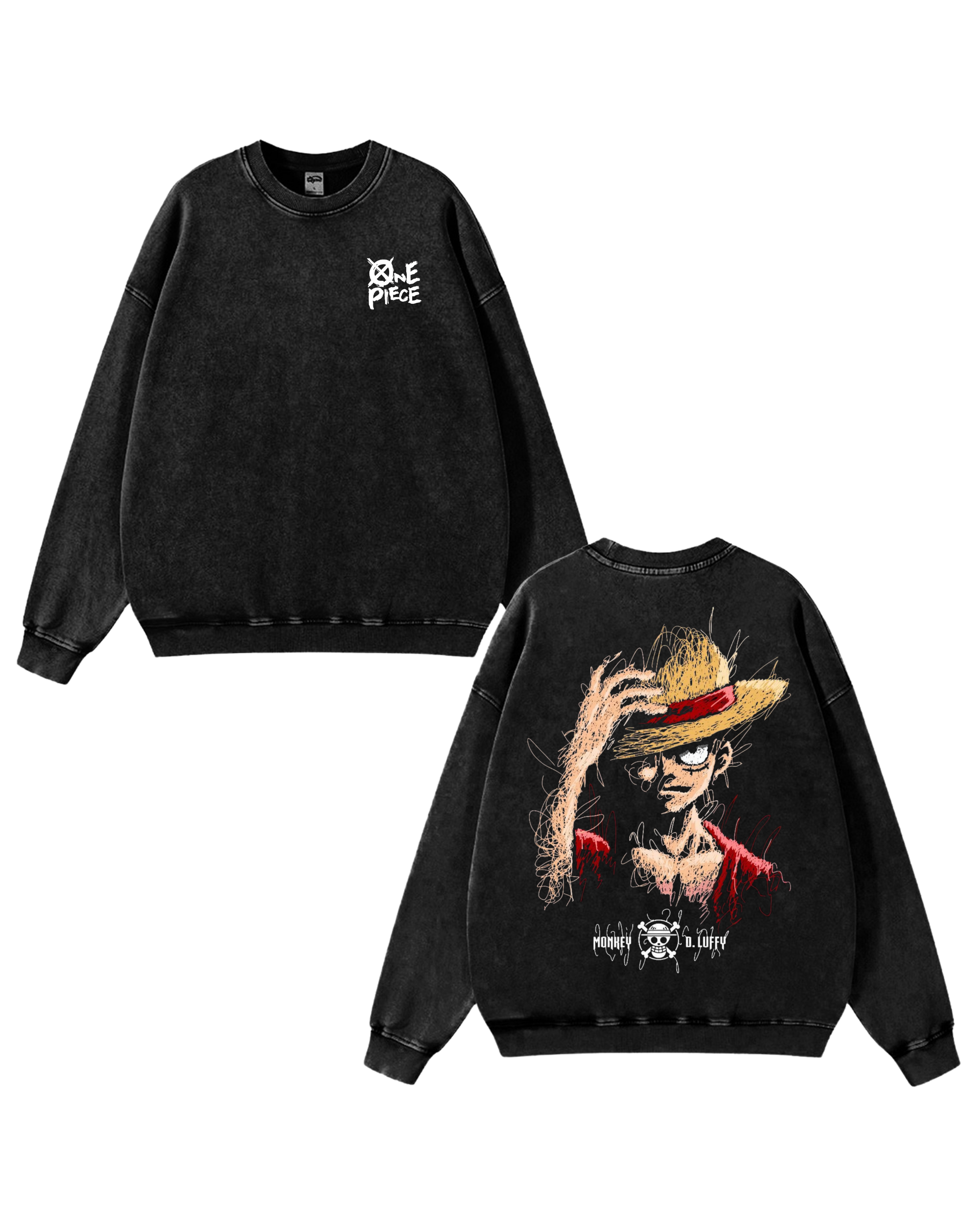 Luffy v1 Anime One Piece Washed Sweatshirt Cotton Graphic