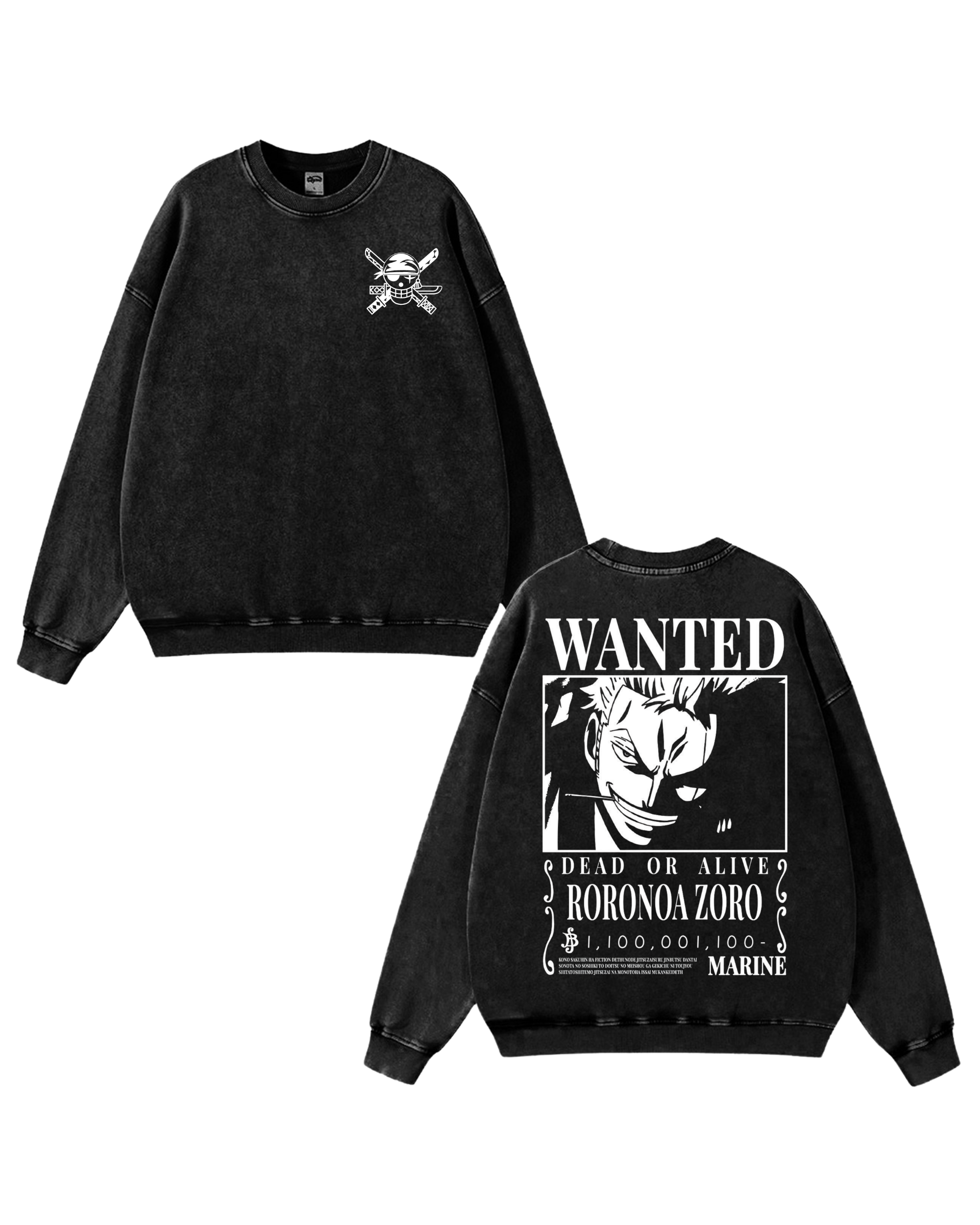 Zoro Wanted Poster Anime One Piece Washed Sweatshirt Cotton Graphic