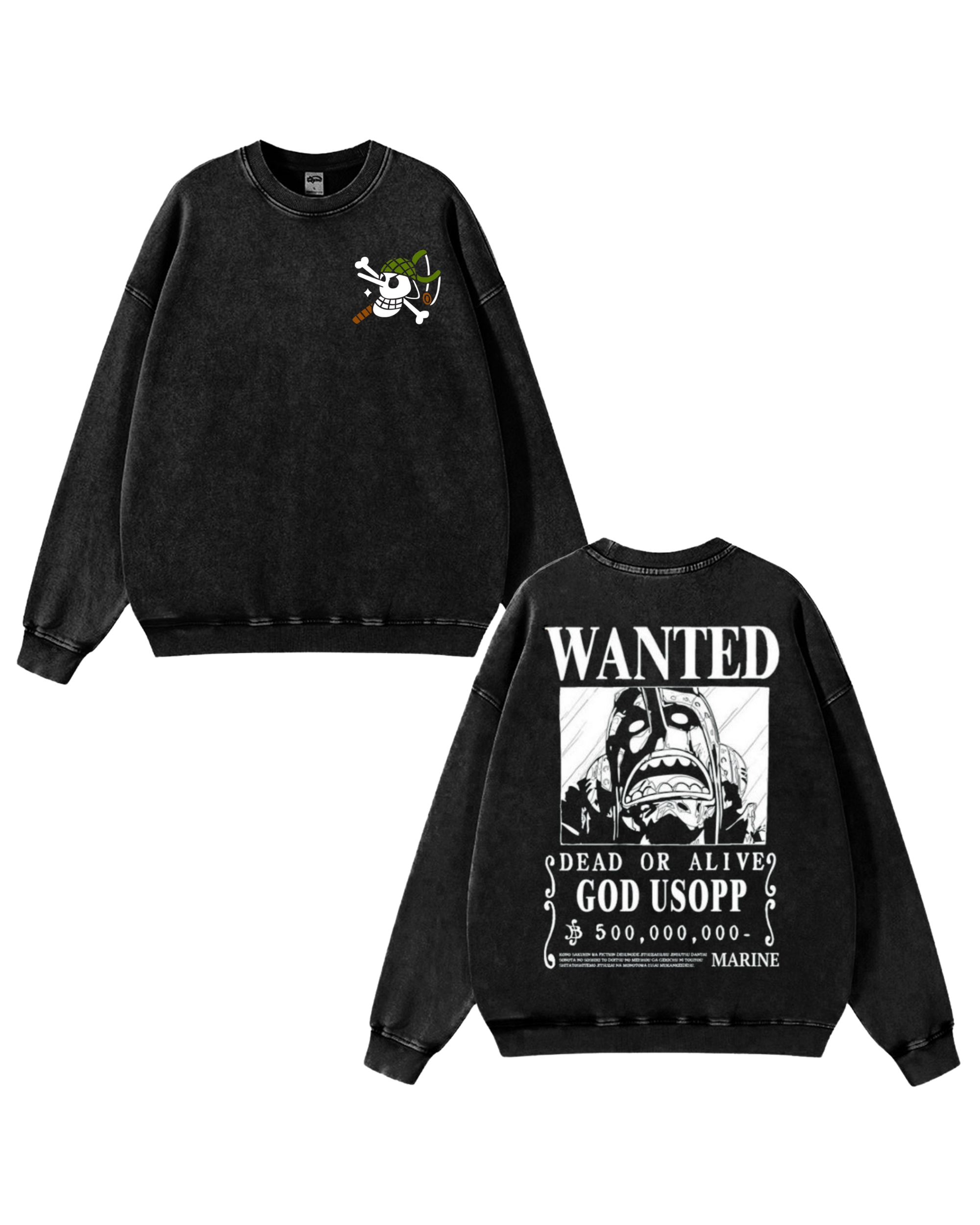 God Usopp Wanted Poster Anime One Piece Washed Sweatshirt Cotton Graphic