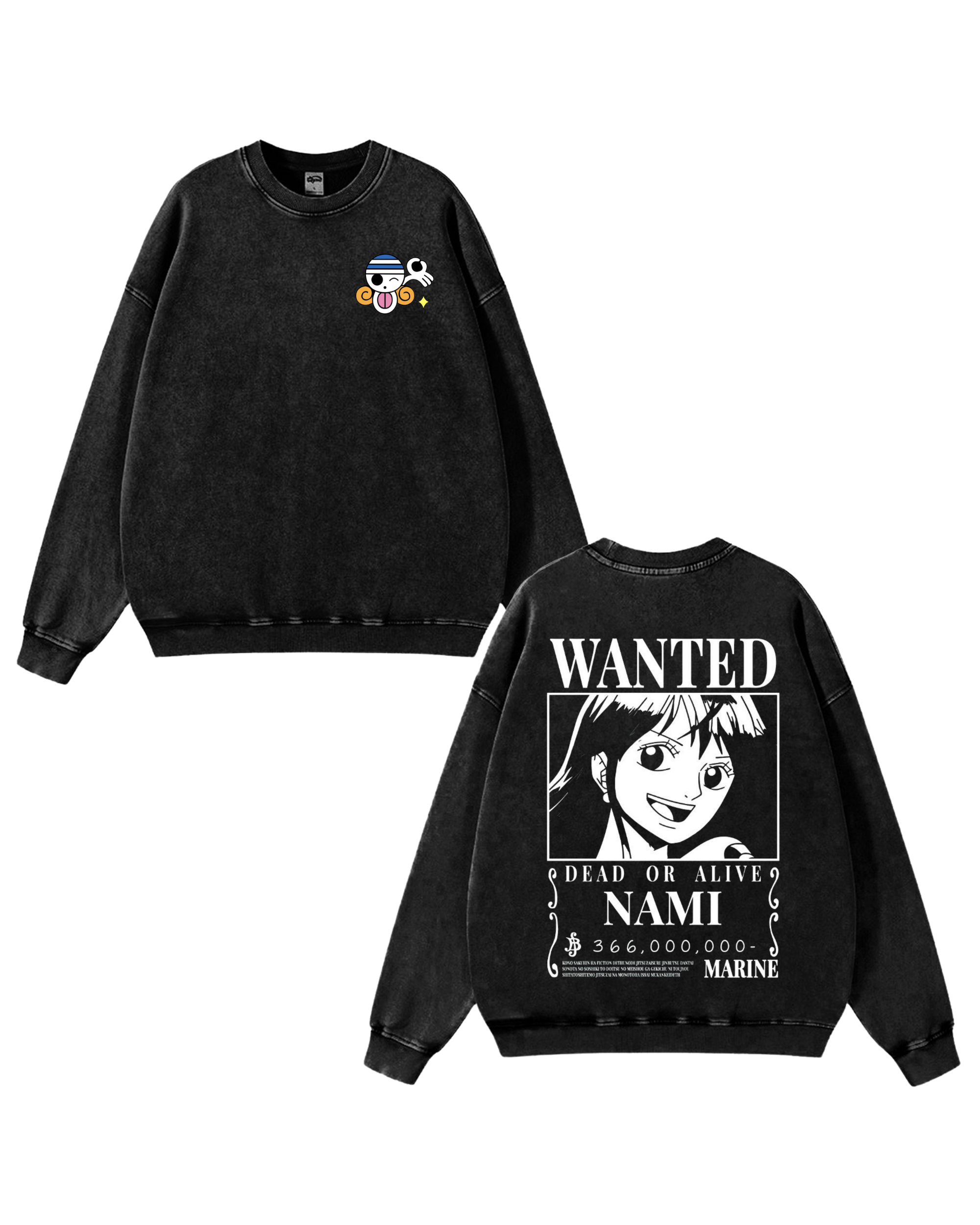 Nami Wanted Poster Anime One Piece Washed Sweatshirt Cotton Graphic