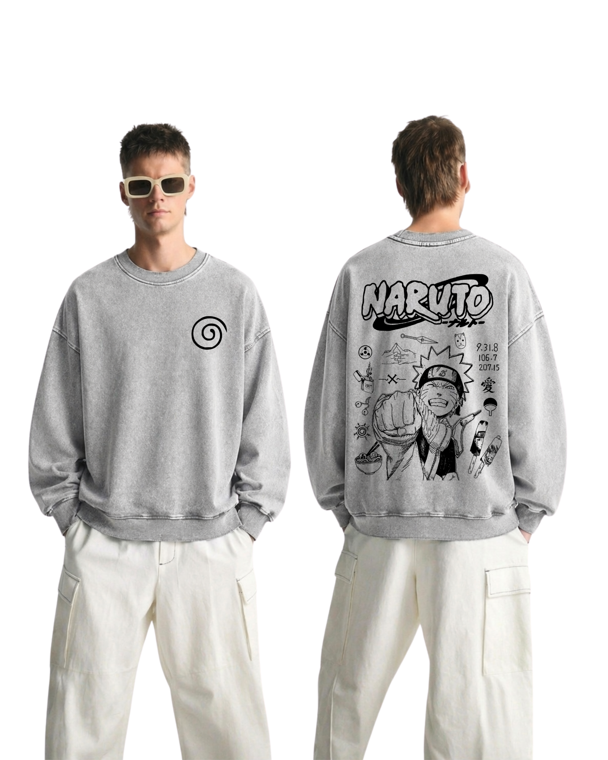 Retro Style Naruto v1 Anime Washed Sweatshirt Cotton Graphic