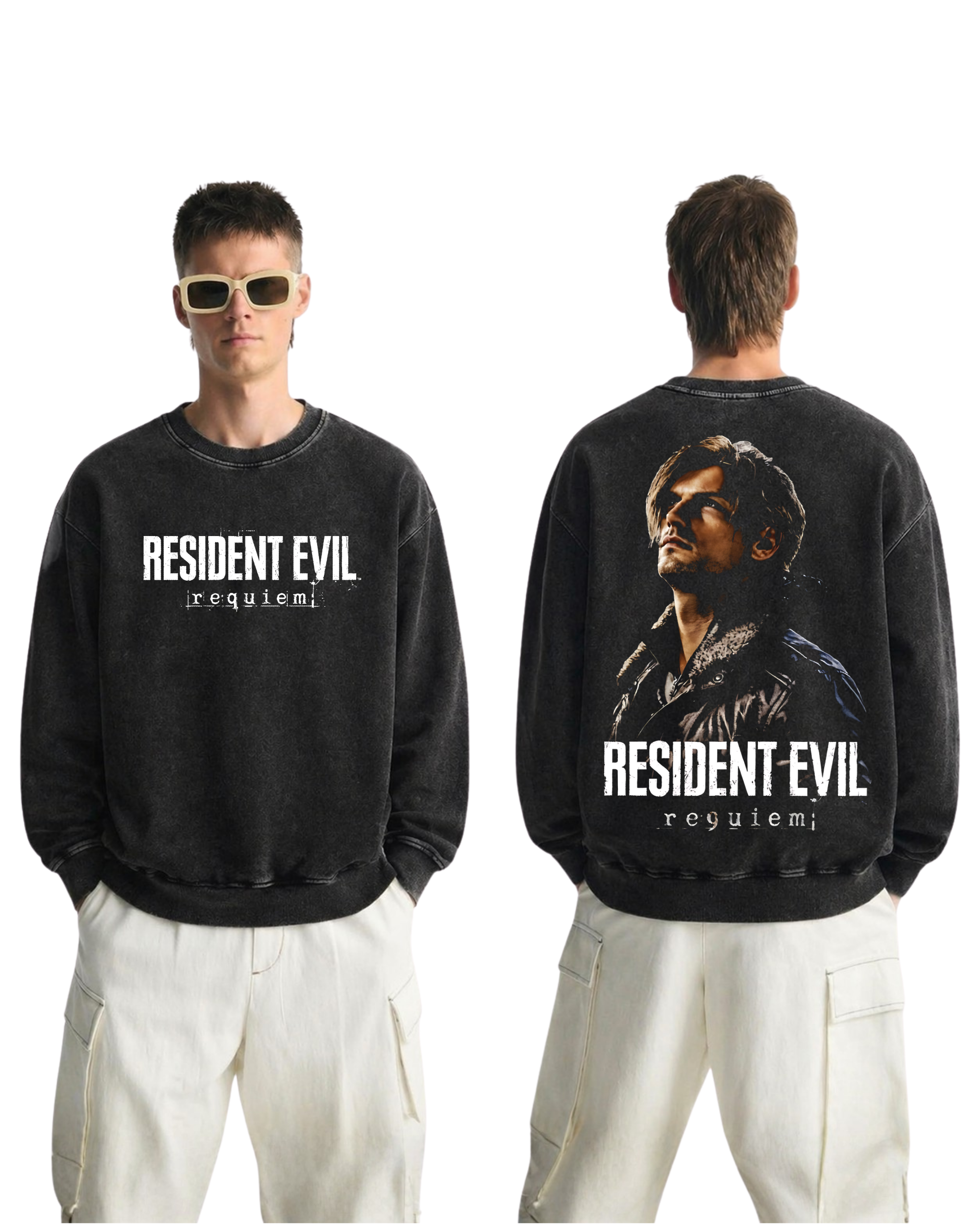 Resident Evil Requiem Leon Kennedy Wash Sweatshirt Graphic Gaming Streetwear