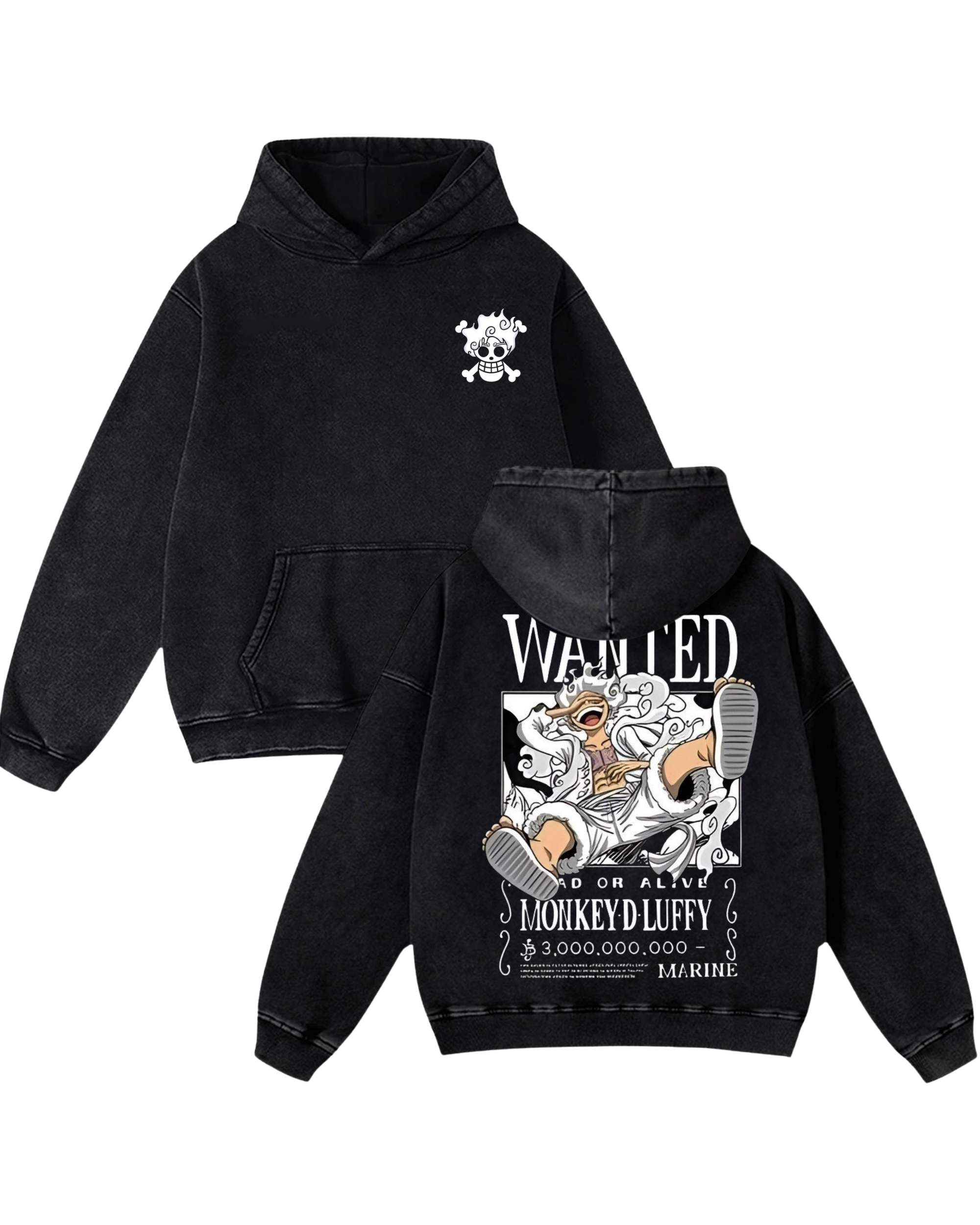 Luffy Wanted Poster Anime One PieceWashed Hoodie Cotton Graphic
