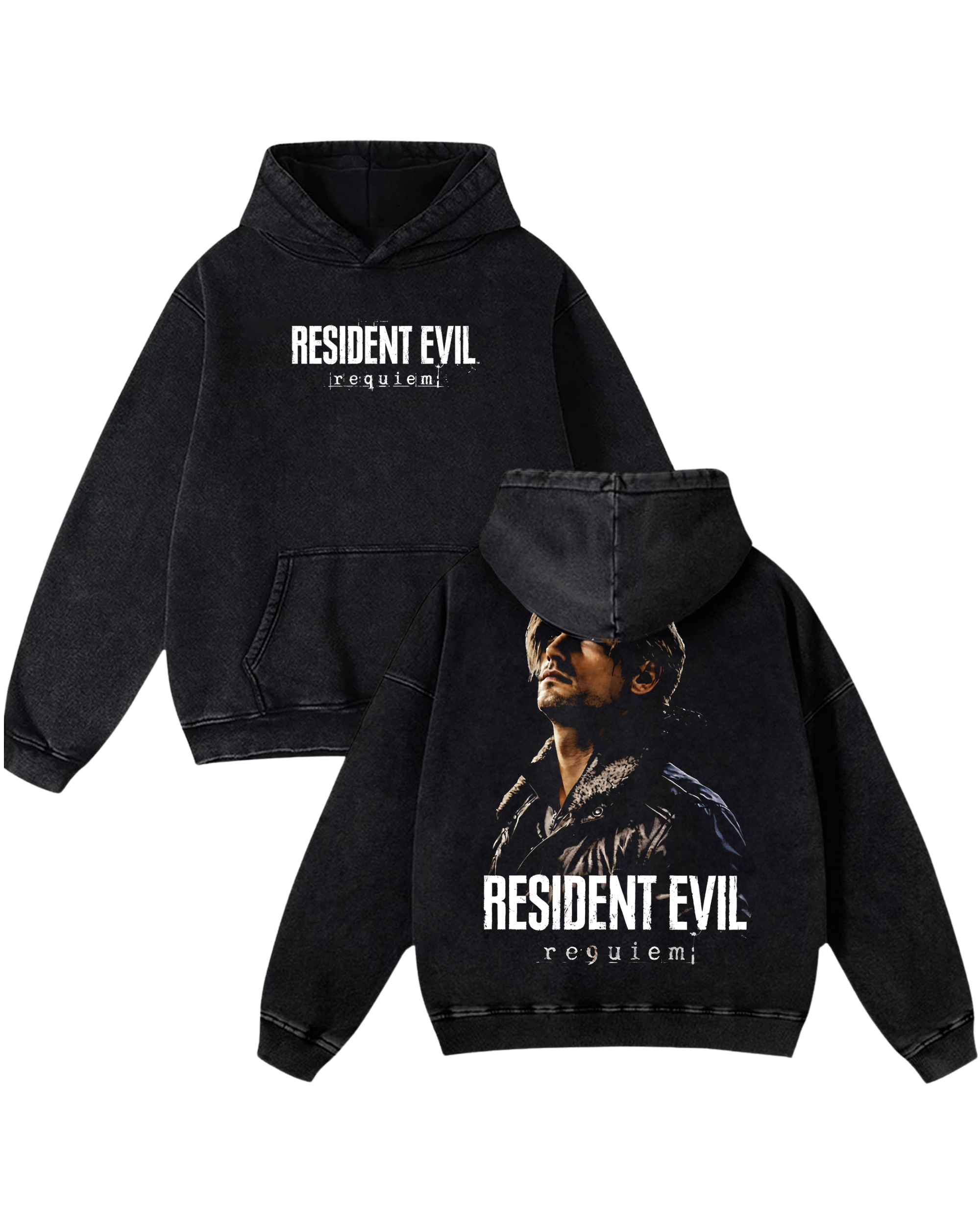 Resident Evil Requiem Leon Kennedy Wash Hoodie Graphic Gaming Streetwear