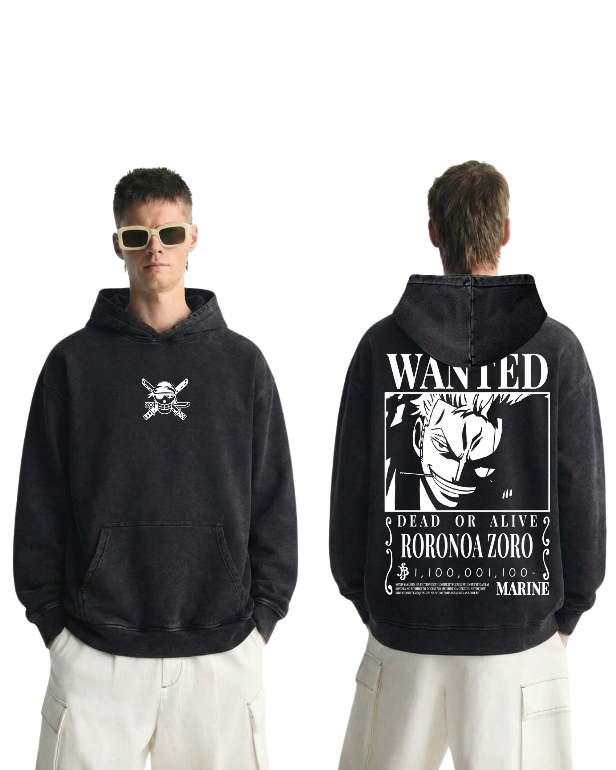 Zoro Wanted Poster Anime One PieceWashed Hoodie Cotton Graphic