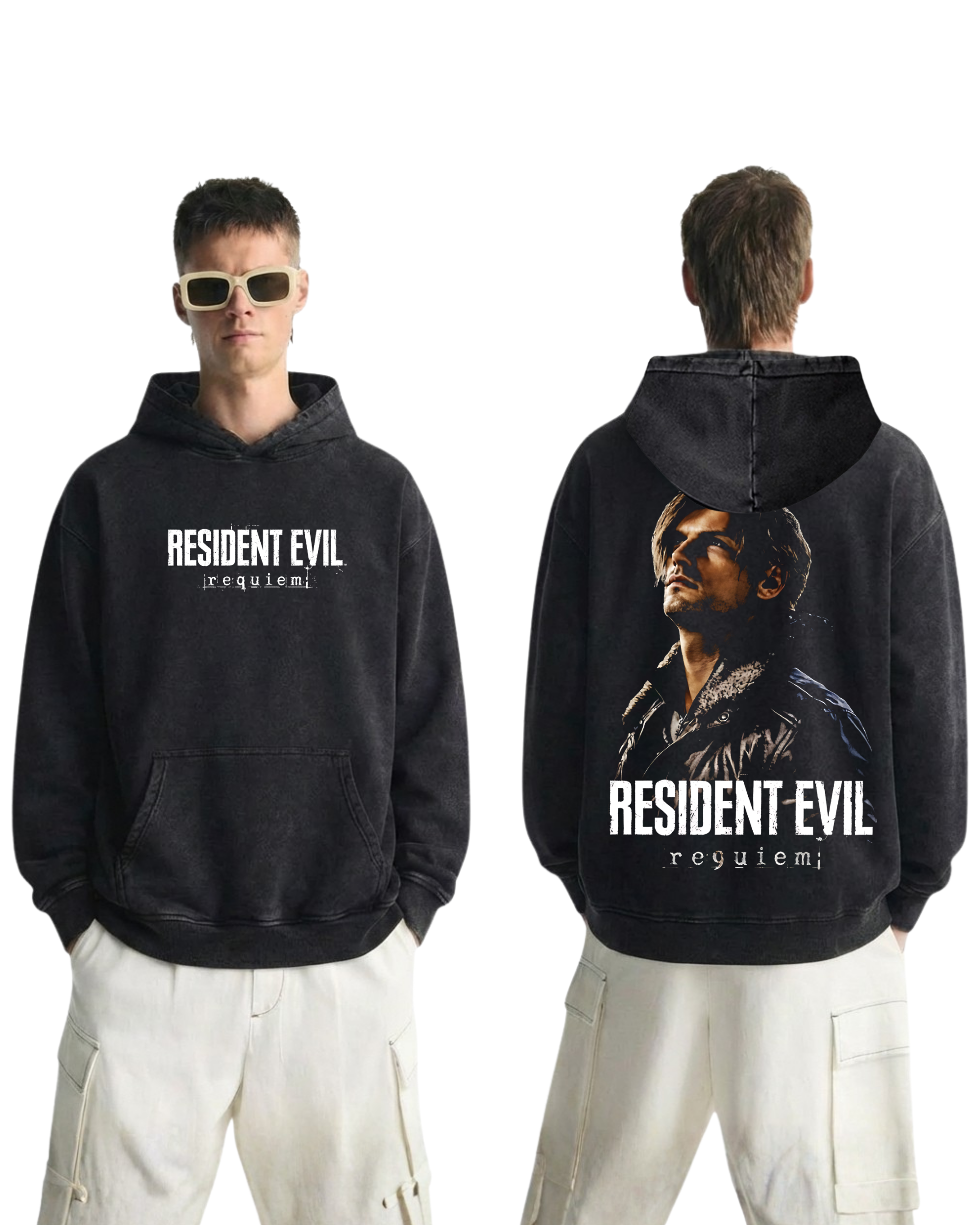 Resident Evil Requiem Leon Kennedy Wash Hoodie Graphic Gaming Streetwear