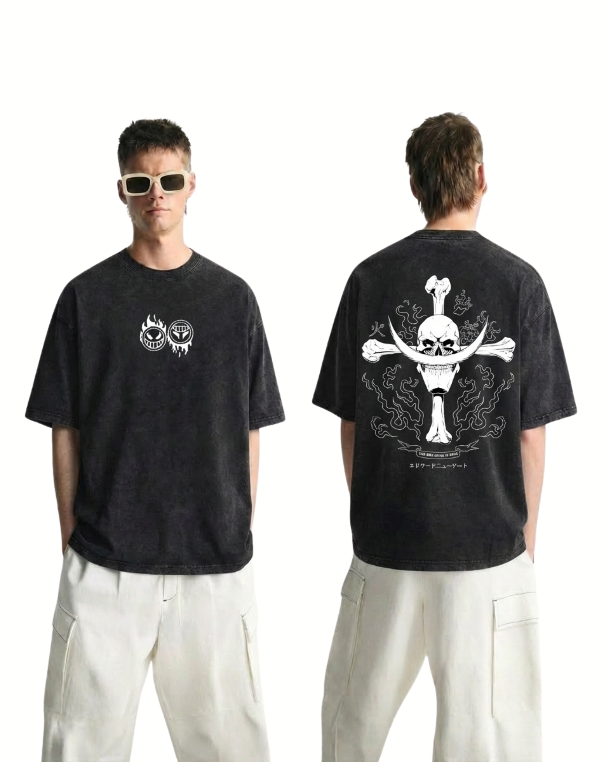 Retro Style Ace Anime One Piece Washed Cotton Graphic Tee