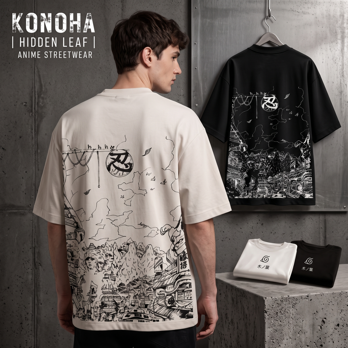 Konoha Hidden Leaf Oversized Graphic Tee Anime Streetwear