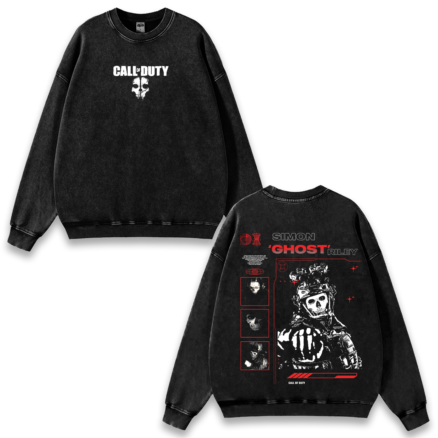Simon Ghost Riley Call of Duty Wash Sweatshirt Graphic Game Streetwear