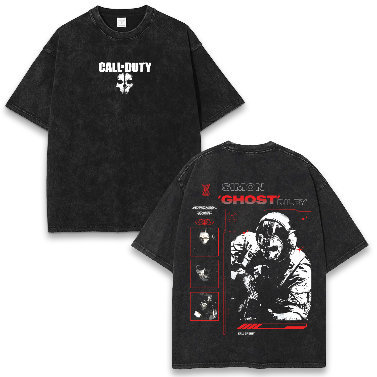 Simon Ghost Riley Call of Duty Wash T-Shirt Graphic Game Streetwear v1