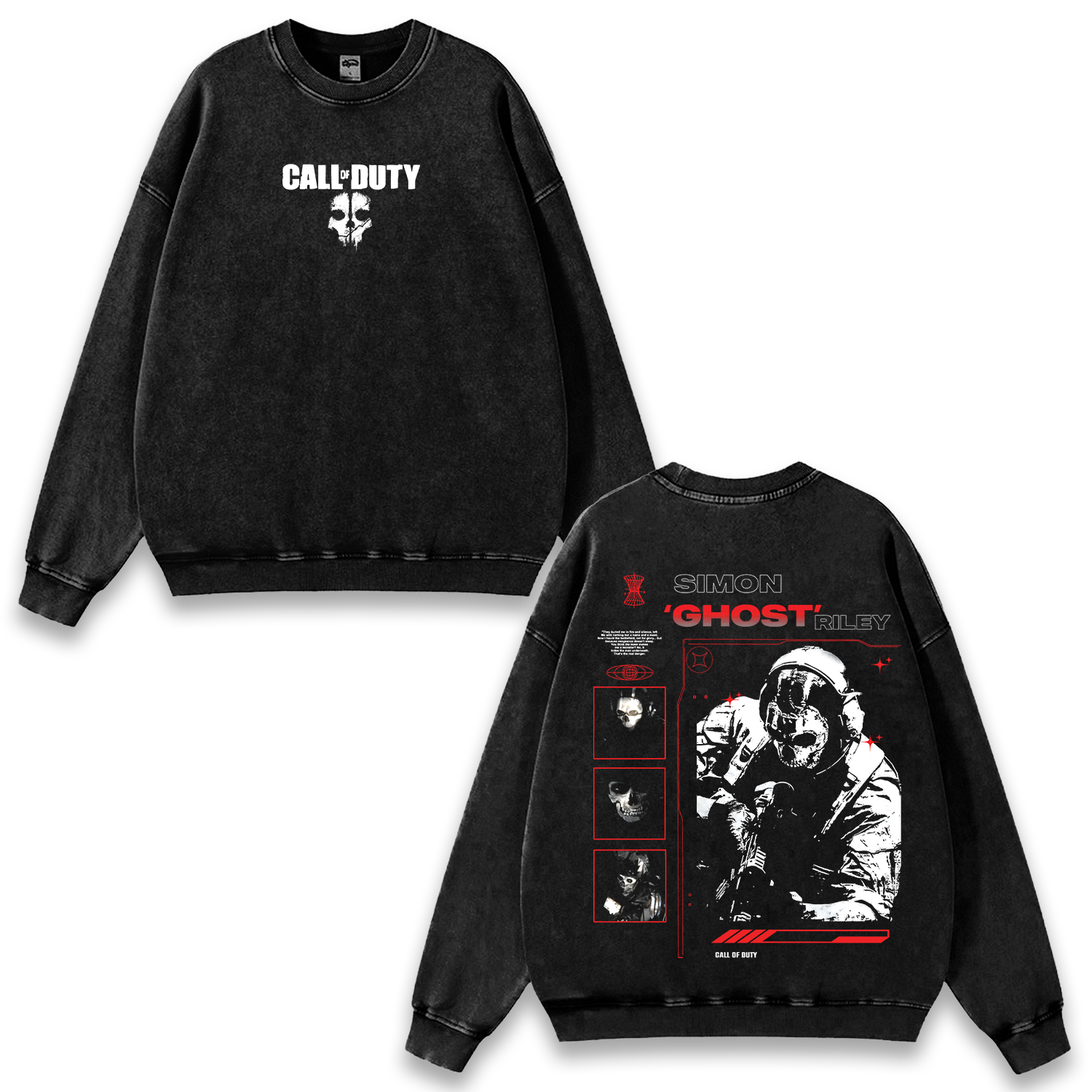 Simon Ghost Riley Call of Duty Wash Sweatshirt Graphic Game Streetwear v1