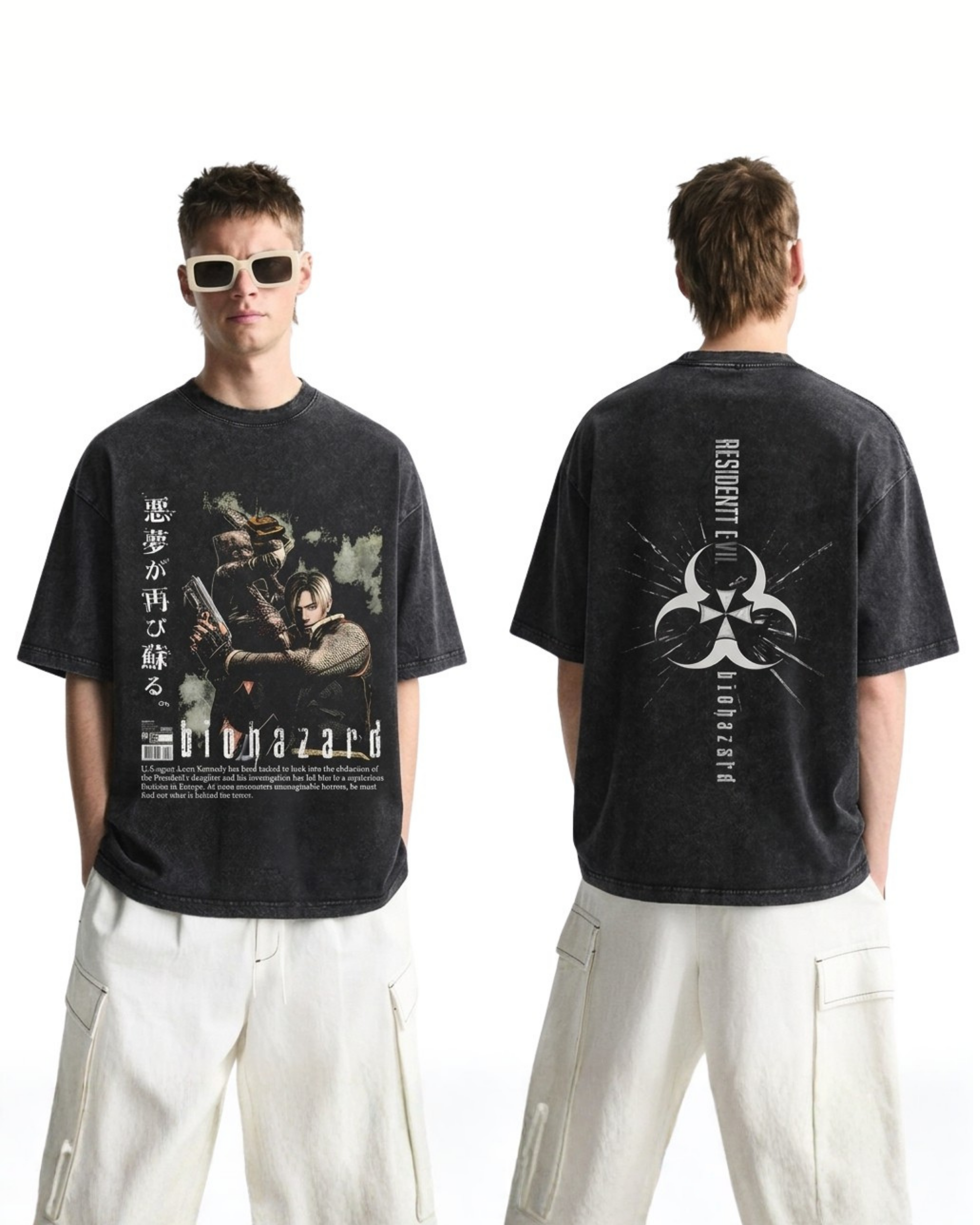 Resident Evil Biohazard Wash T-Shirt Vintage Graphic Gaming Streetwear Tee