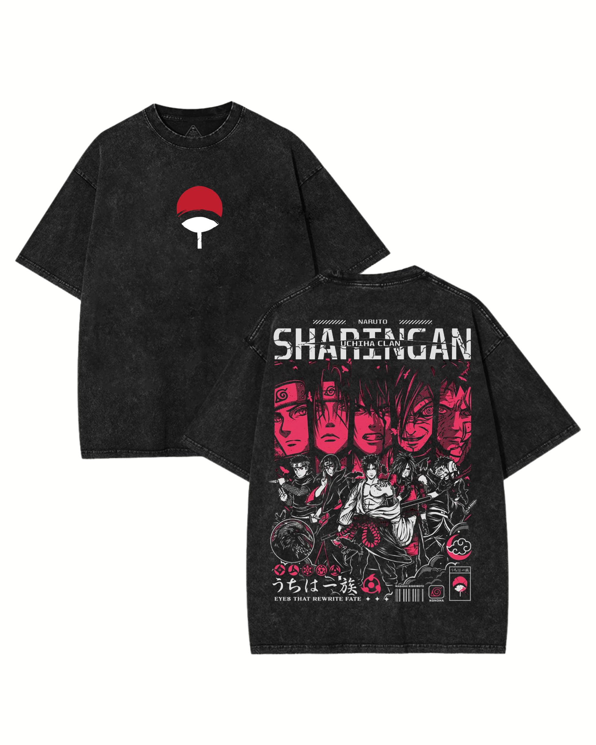 Retro Style Uchiha Clan Anime Naruto Washed Cotton Graphic Tee