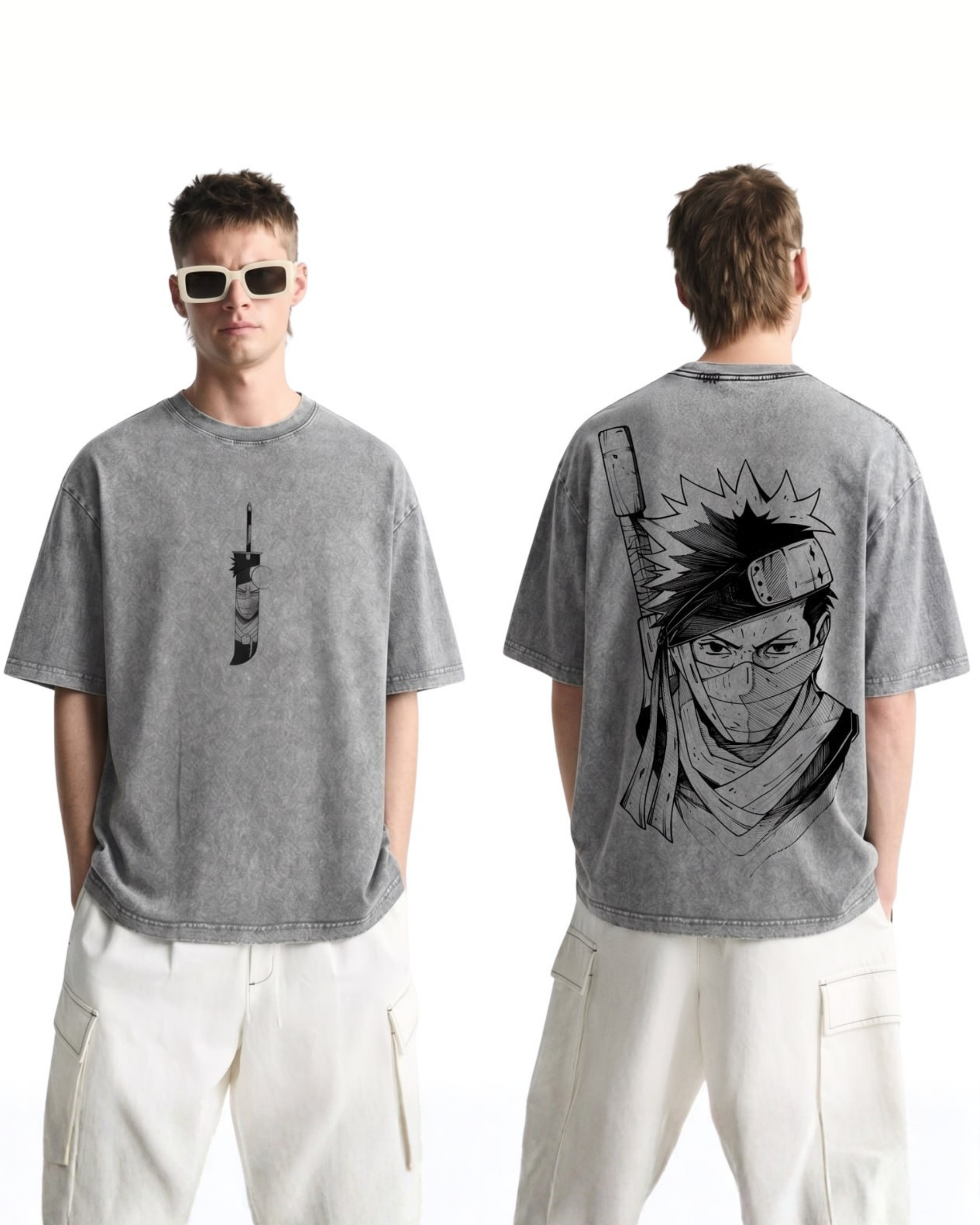 Retro Style Momochi Zabuza Anime Naruto Washed Cotton Graphic Tee