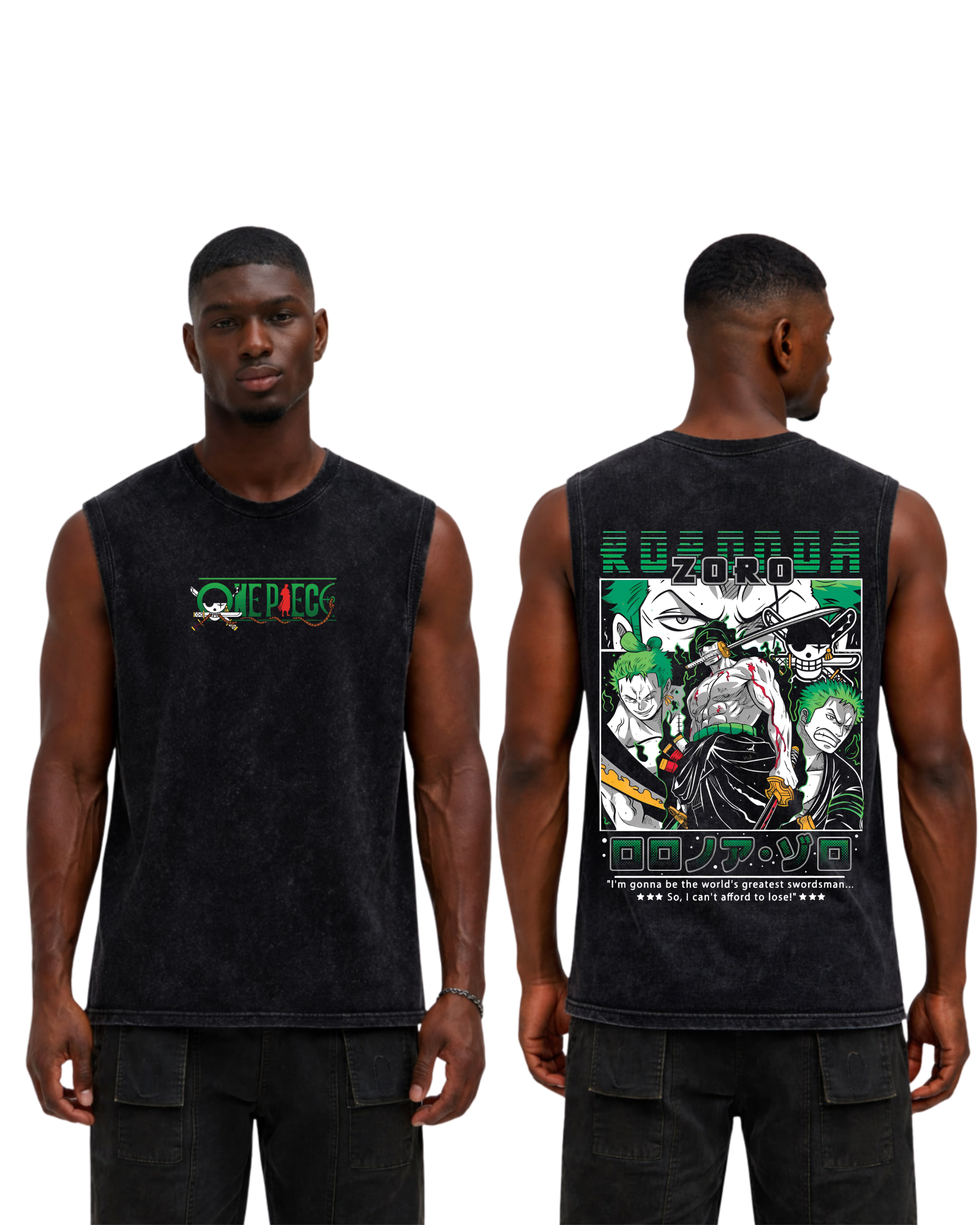 Zoro Anime One Piece Washed Tanktop Cotton Graphic