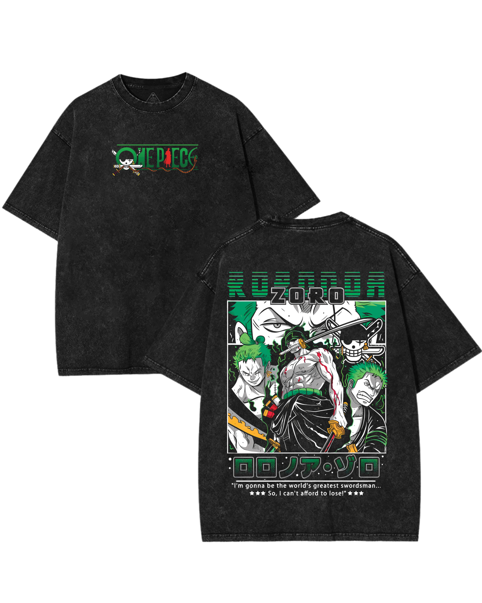 Retro Style Zoro Anime One Piece Washed Cotton Graphic Tee