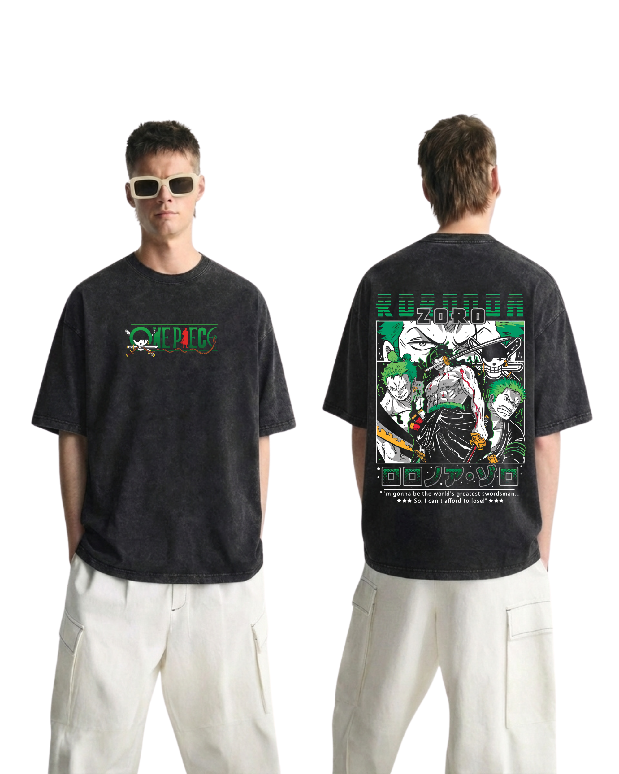 Retro Style Zoro Anime One Piece Washed Cotton Graphic Tee