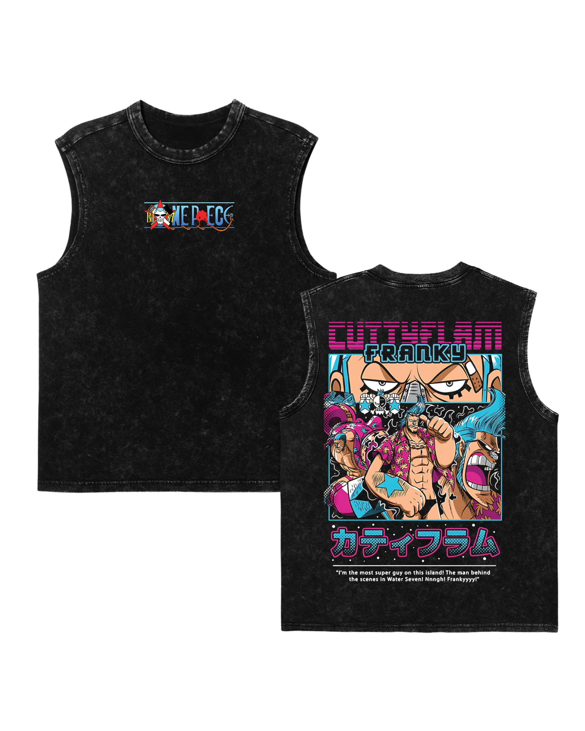Franky Anime One Piece Washed Tanktop Cotton Graphic