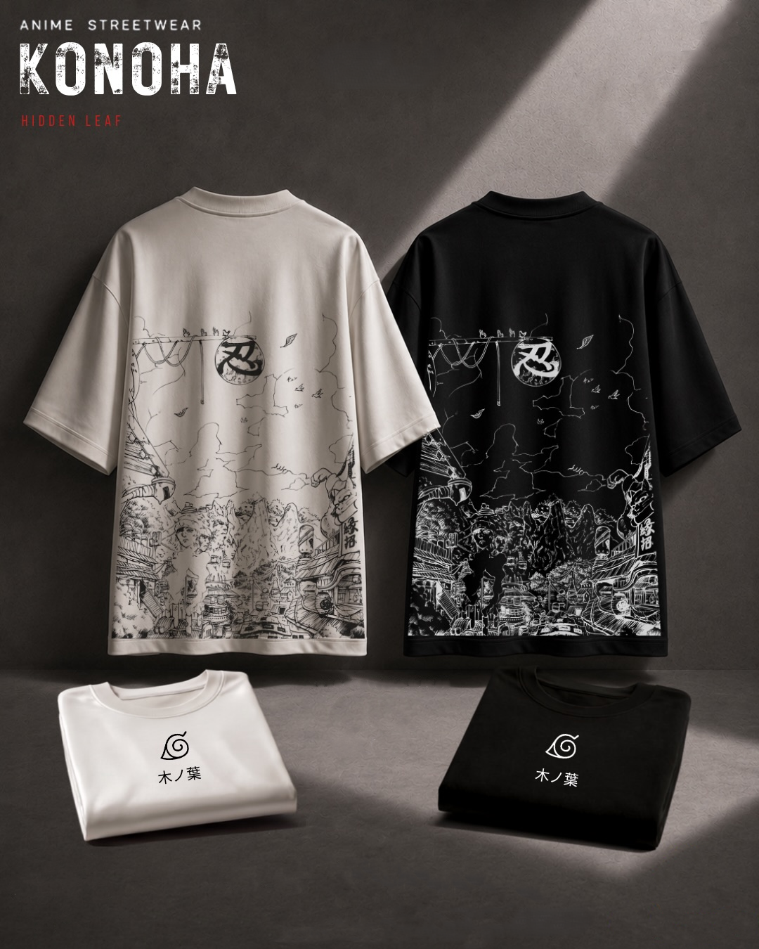 Konoha Hidden Leaf Oversized Graphic Tee Anime Streetwear