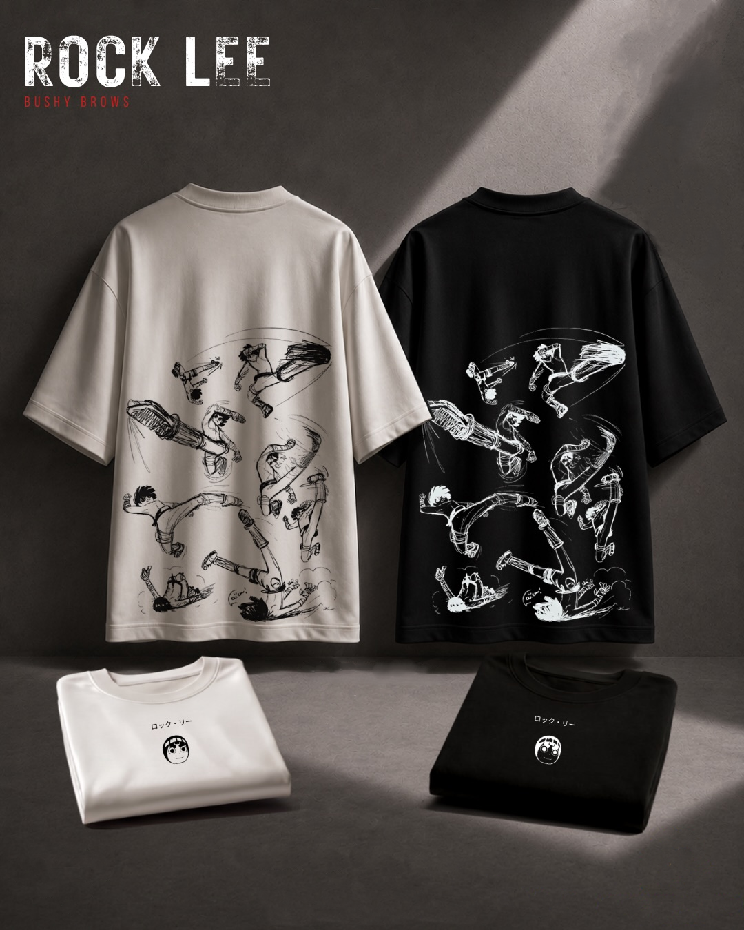 Rock Lee Oversized Anime Graphic T-Shirt | Bushy Brows Tee