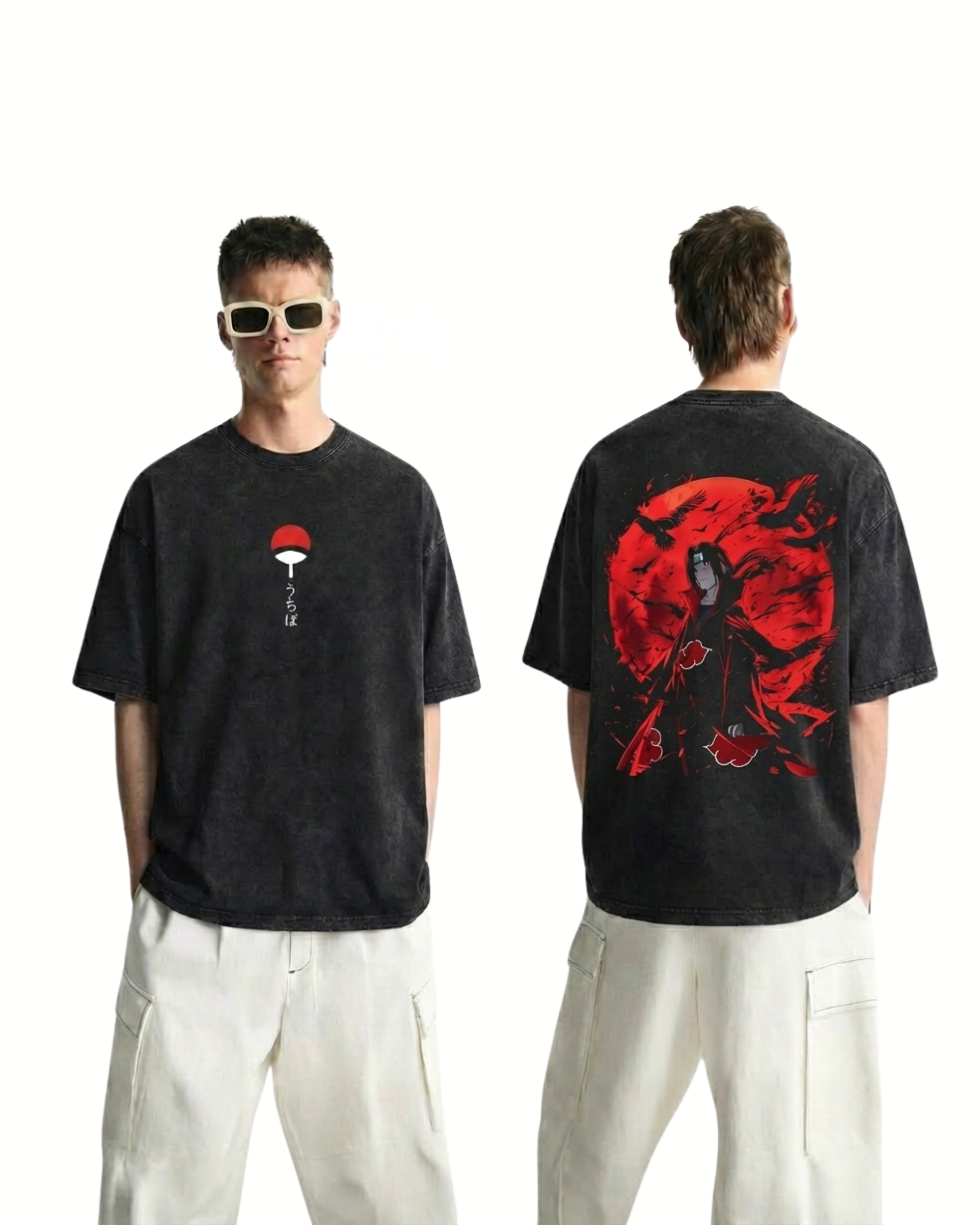 Retro Style Itachi Anime Naruto Washed Cotton Graphic Tee