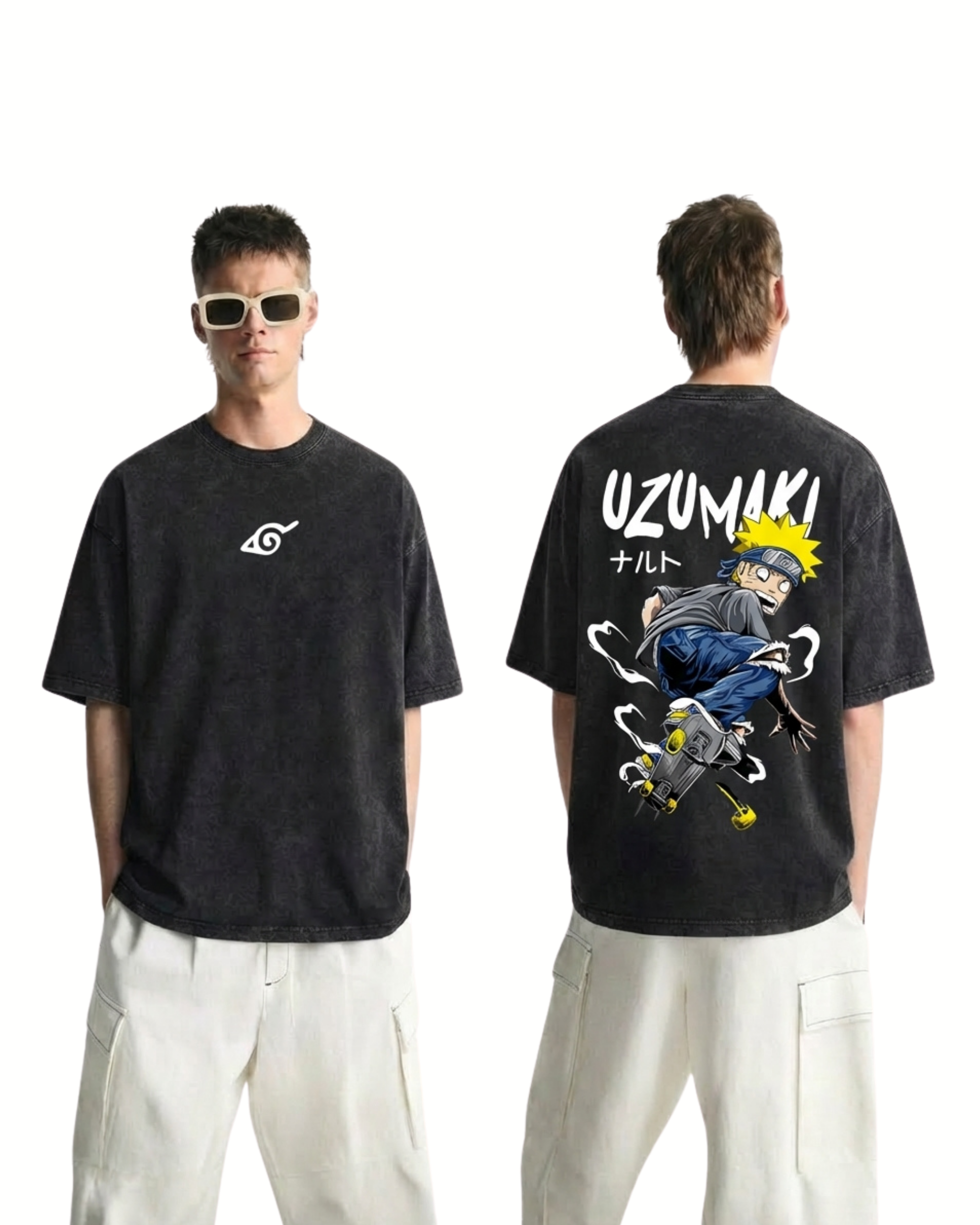 Retro Style Naruto Uzumaki Skate Anime Washed Cotton Graphic Tee