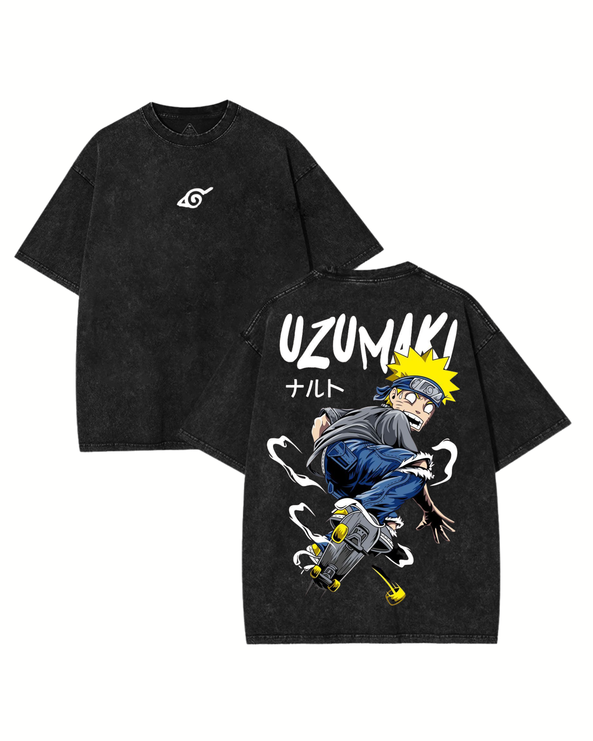 Retro Style Naruto Uzumaki Skate Anime Washed Cotton Graphic Tee