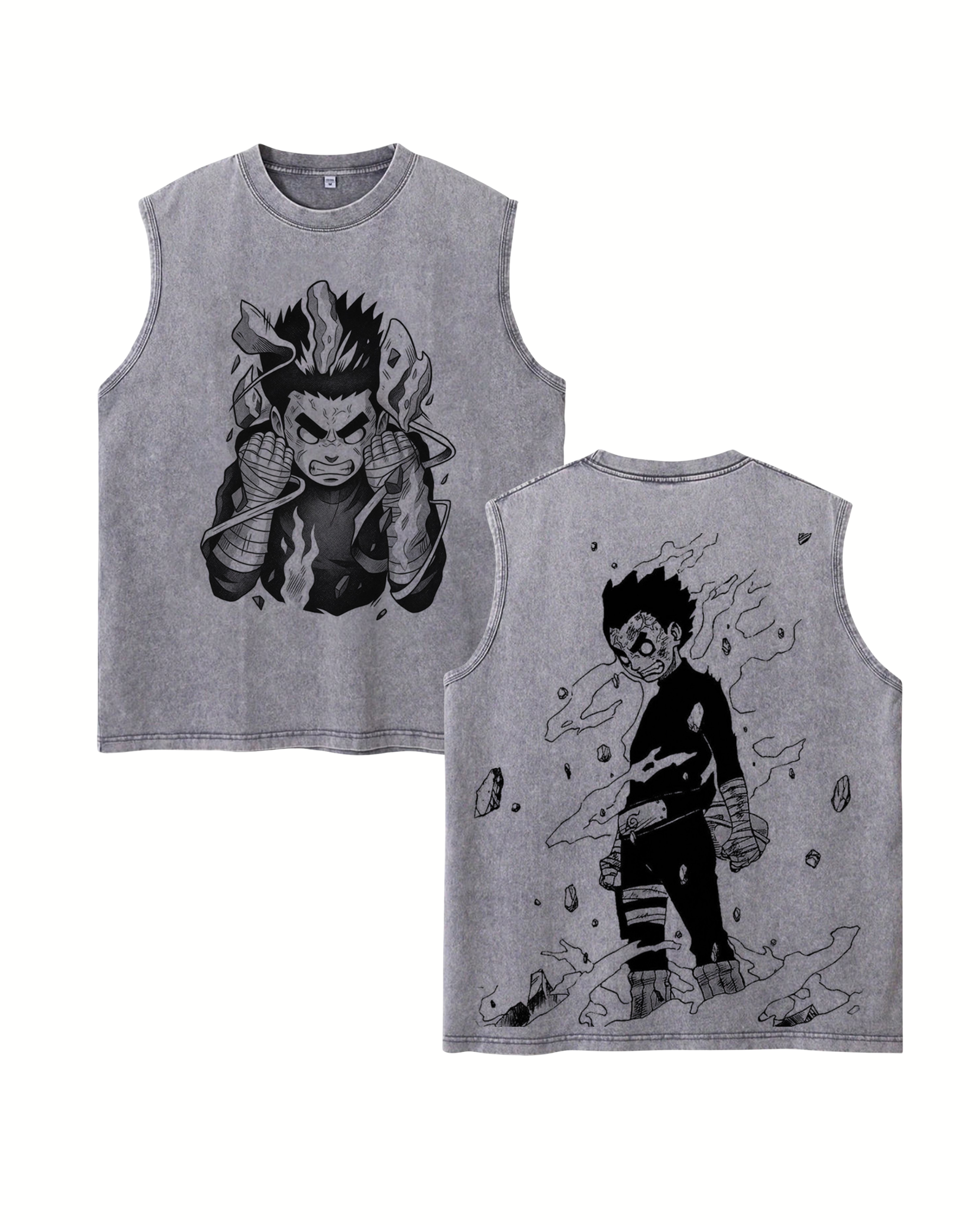Rock Lee Anime Naruto Washed Tanktop Cotton Graphic Tee
