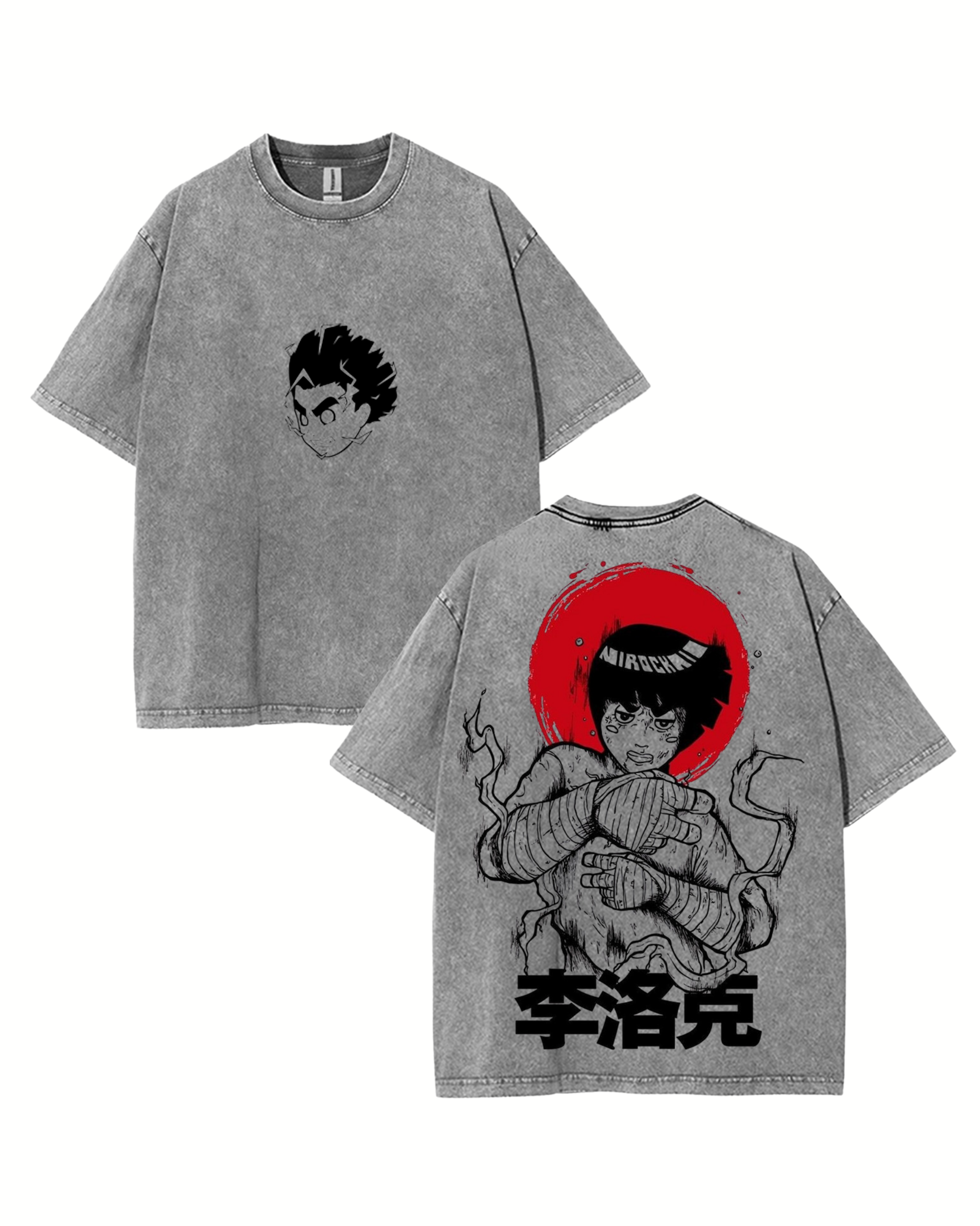 Retro Style Rock Lee Anime Naruto Washed Cotton Graphic Tee